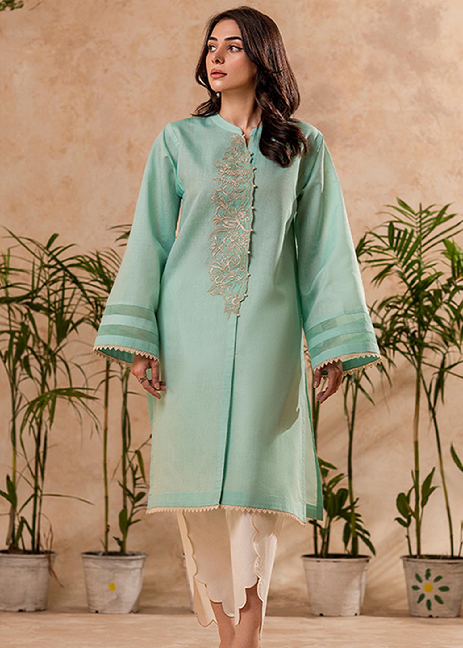 Fozia Khalid Aqua Mint Tunic Women 1pcs