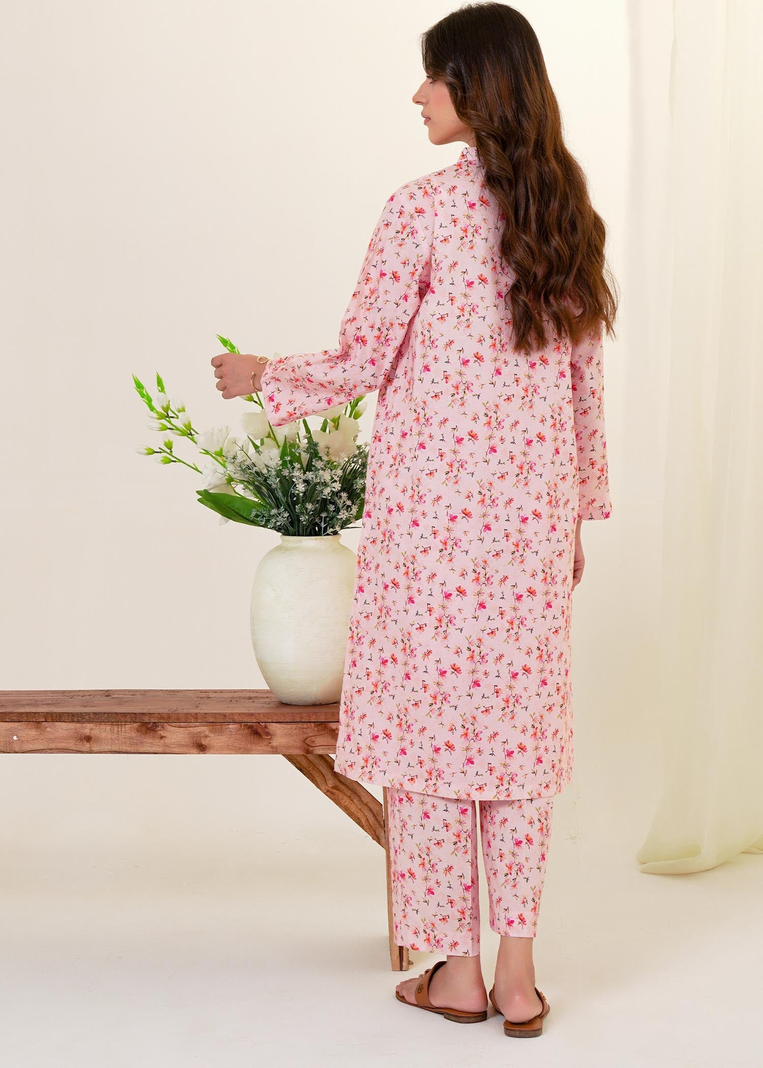 Buzzazi Pink Cambric Printed Suit Women 2pcs