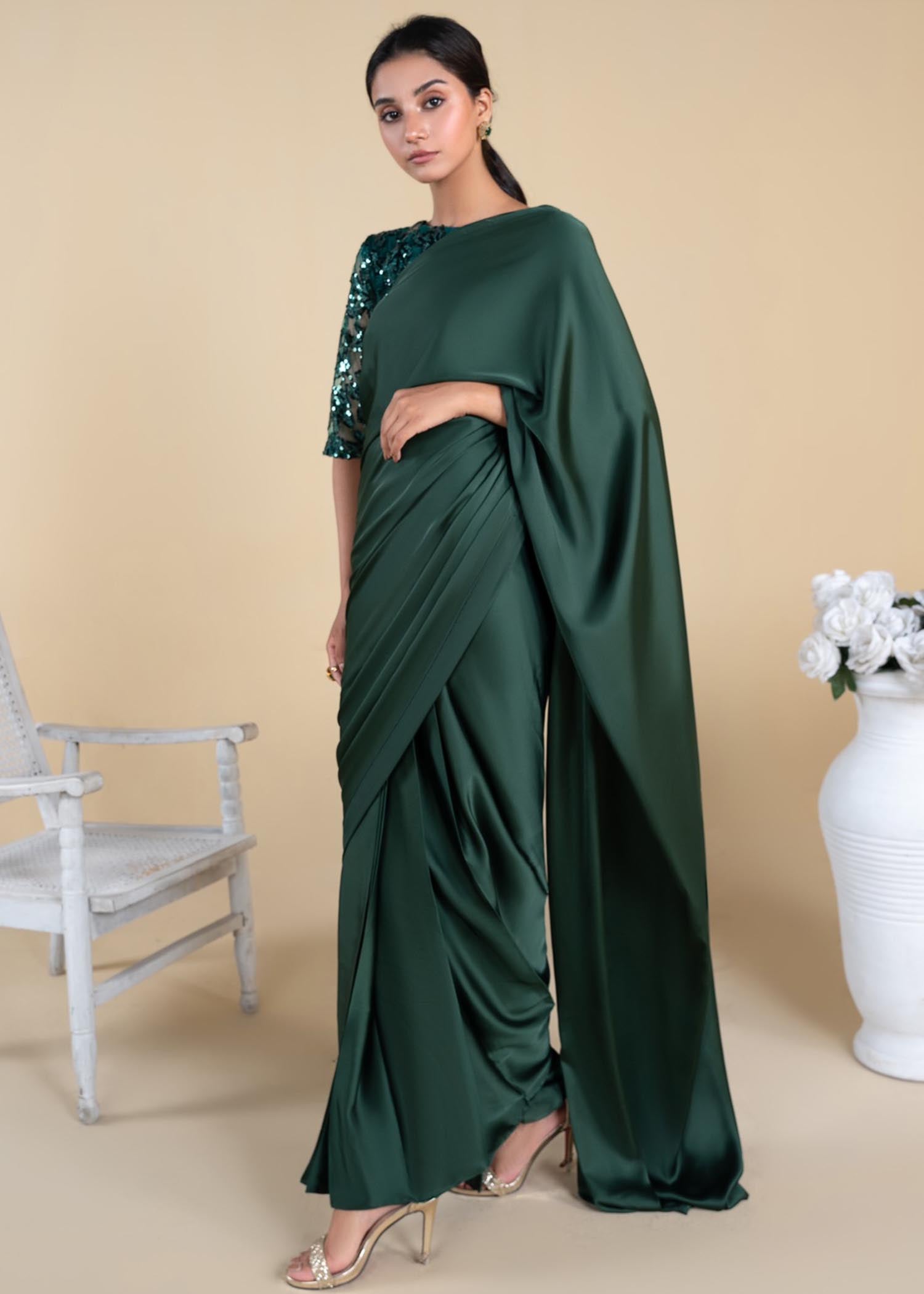 Mishkaat Clothing Serenity Green Saree Women