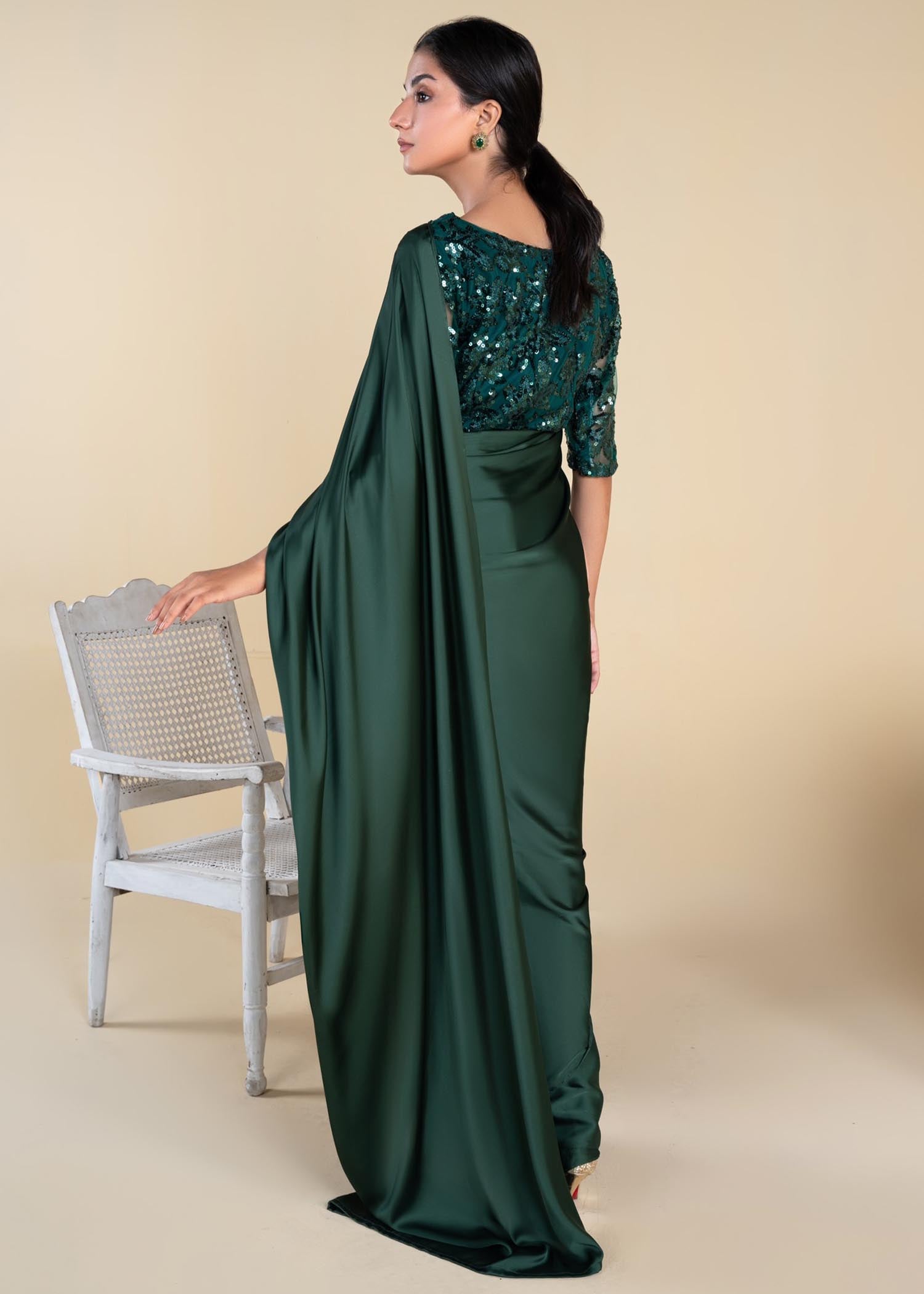 Mishkaat Clothing Serenity Green Saree Women