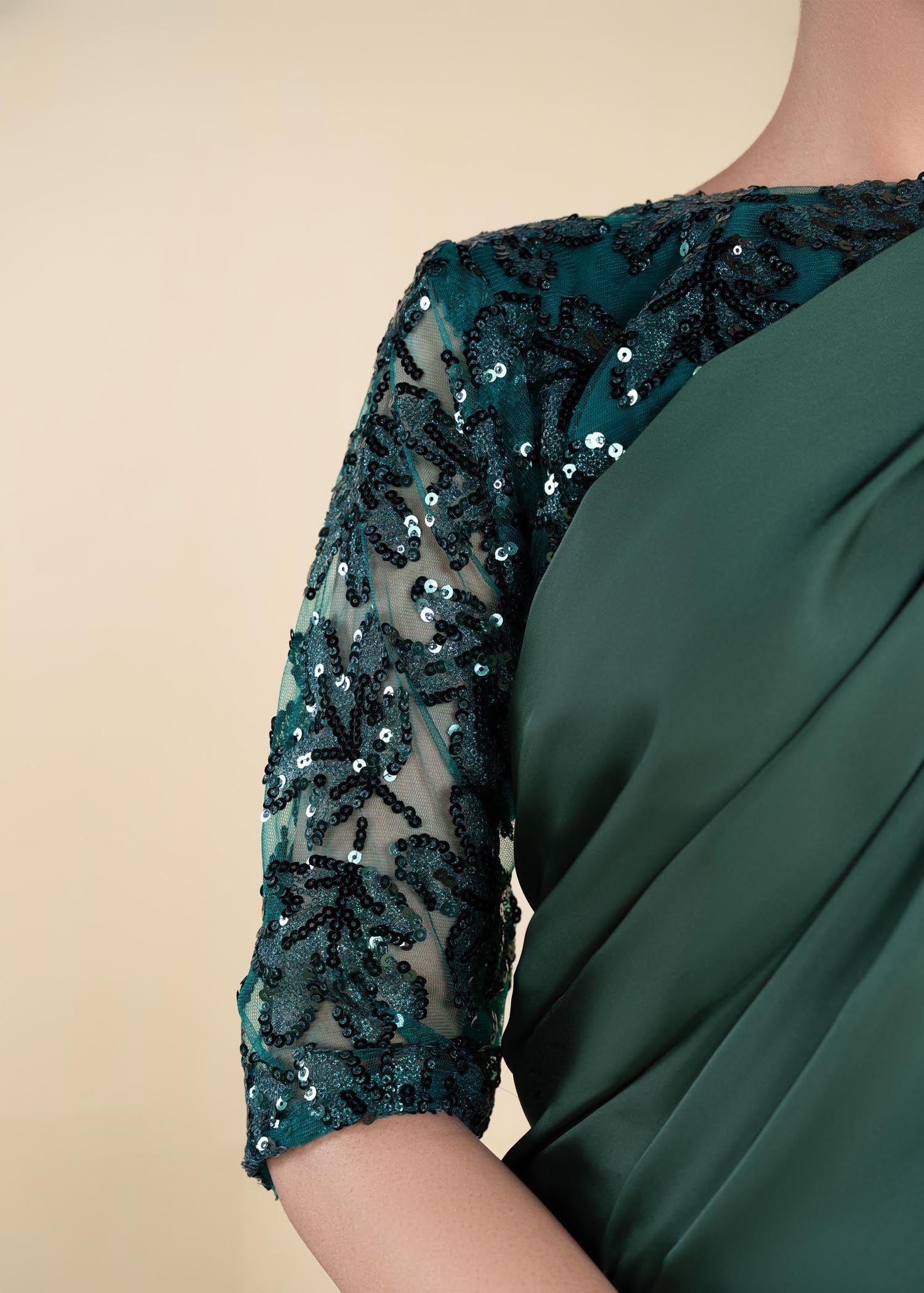 Mishkaat Clothing Serenity Green Saree Women