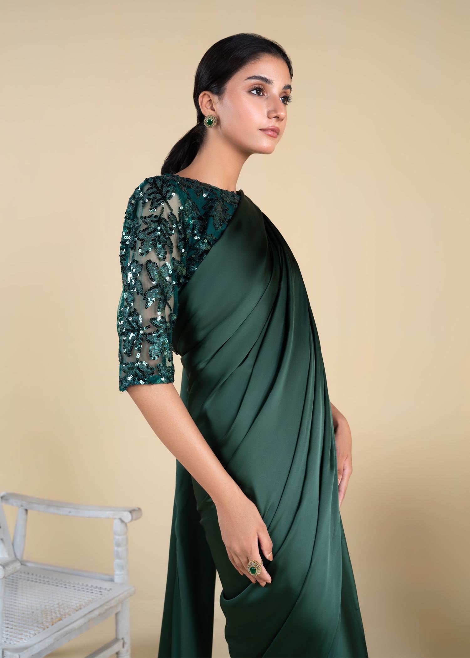 Mishkaat Clothing Serenity Green Saree Women