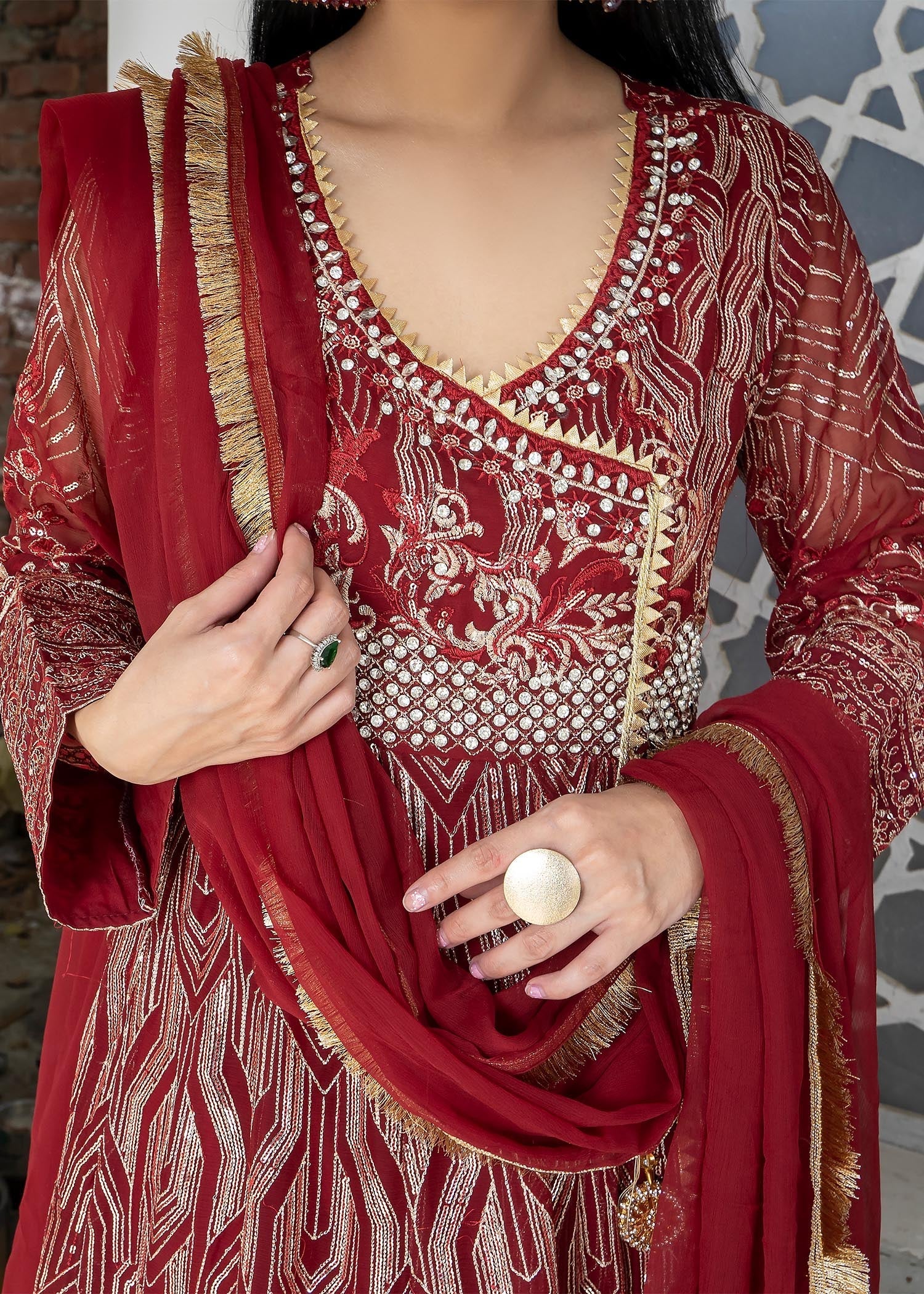 Manahils Angrakha 105 Maroon Women 3pcs