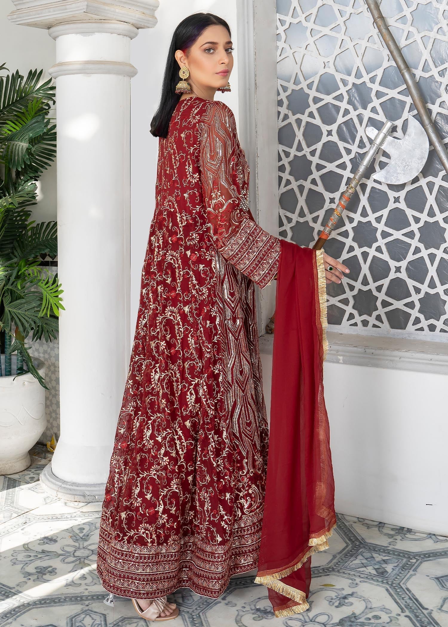 Manahils Angrakha 105 Maroon Women 3pcs