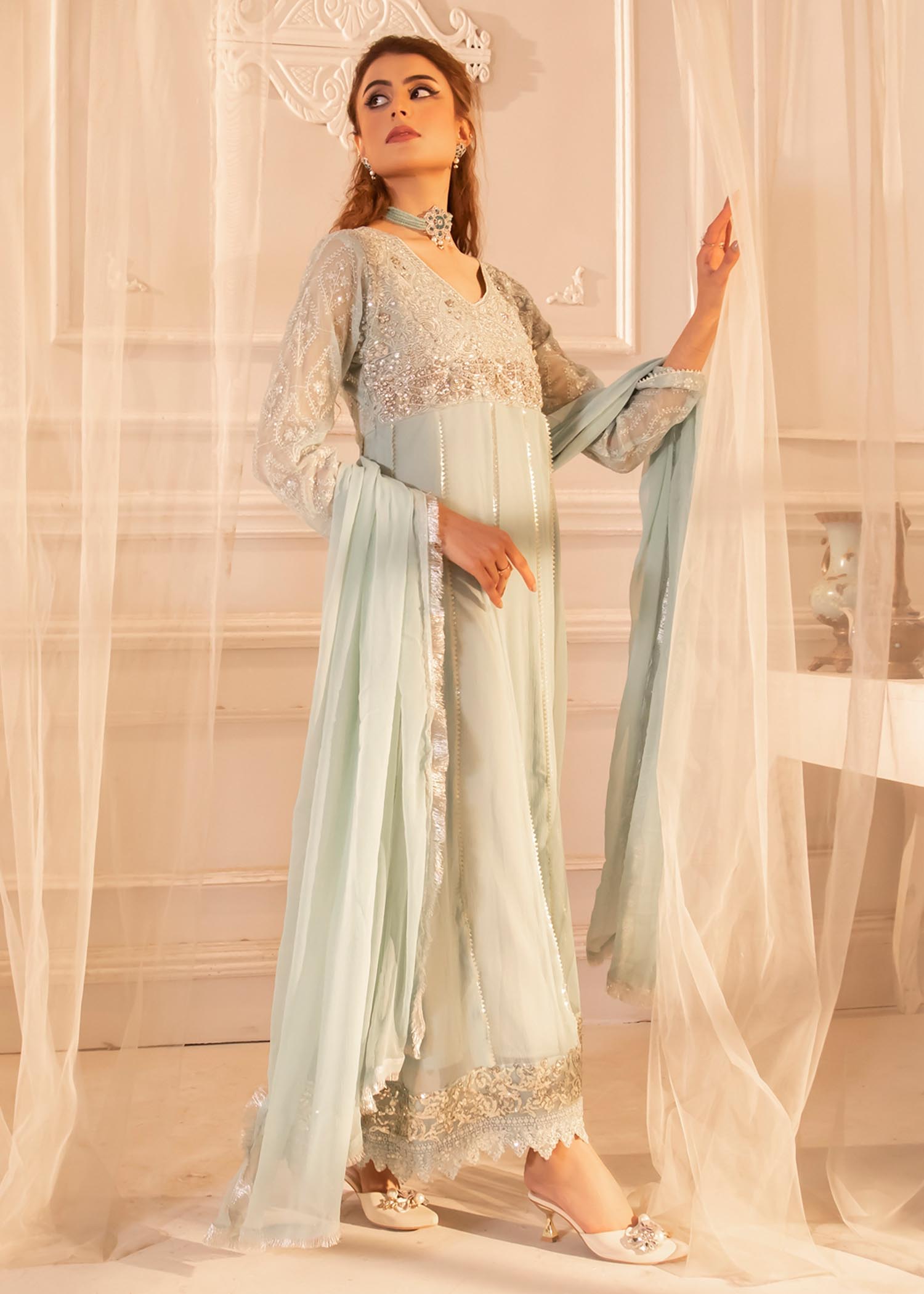 Manahils Anarkali 108 Aqua Women 3pcs