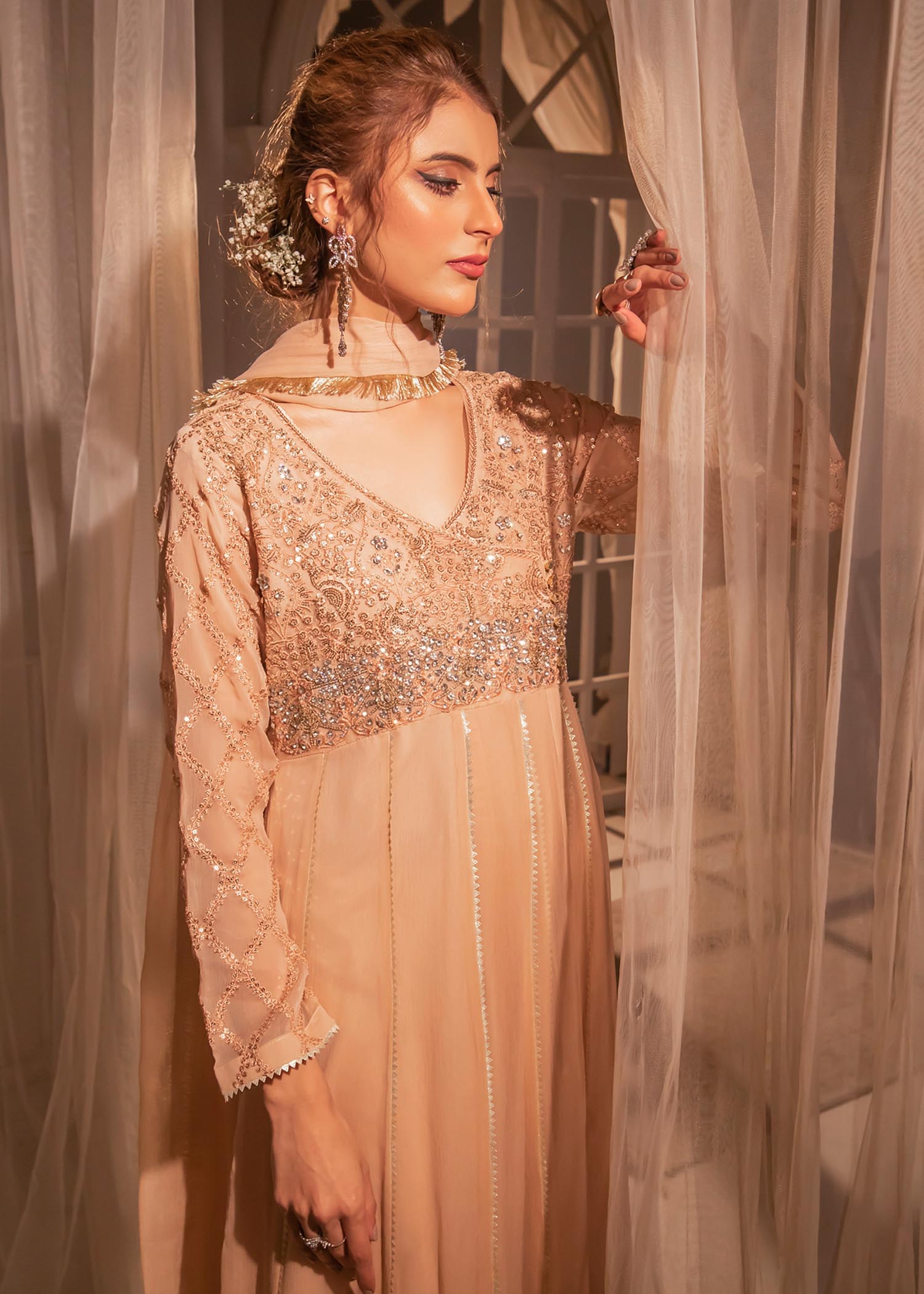 Manahils Anarkali 108 Peach Women 3pcs