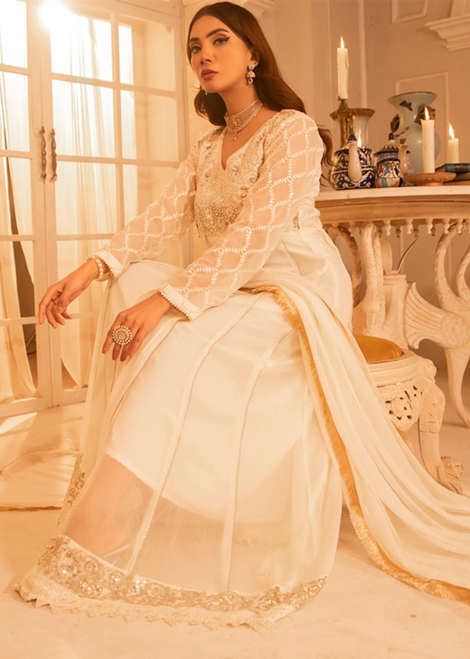 Manahils Anarkali 108 White Women 3pcs