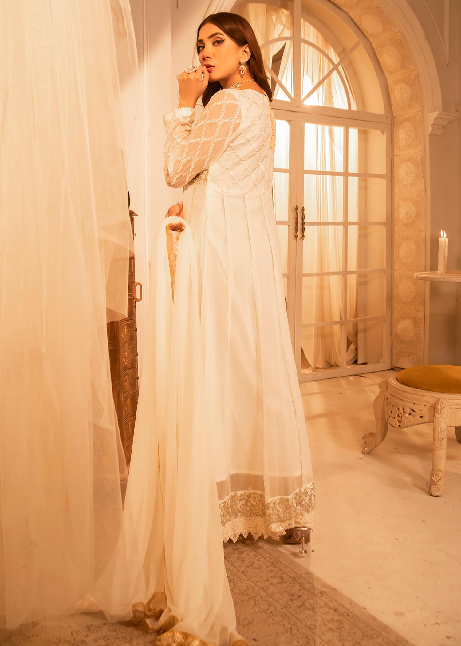 Manahils Anarkali 108 White Women 3pcs