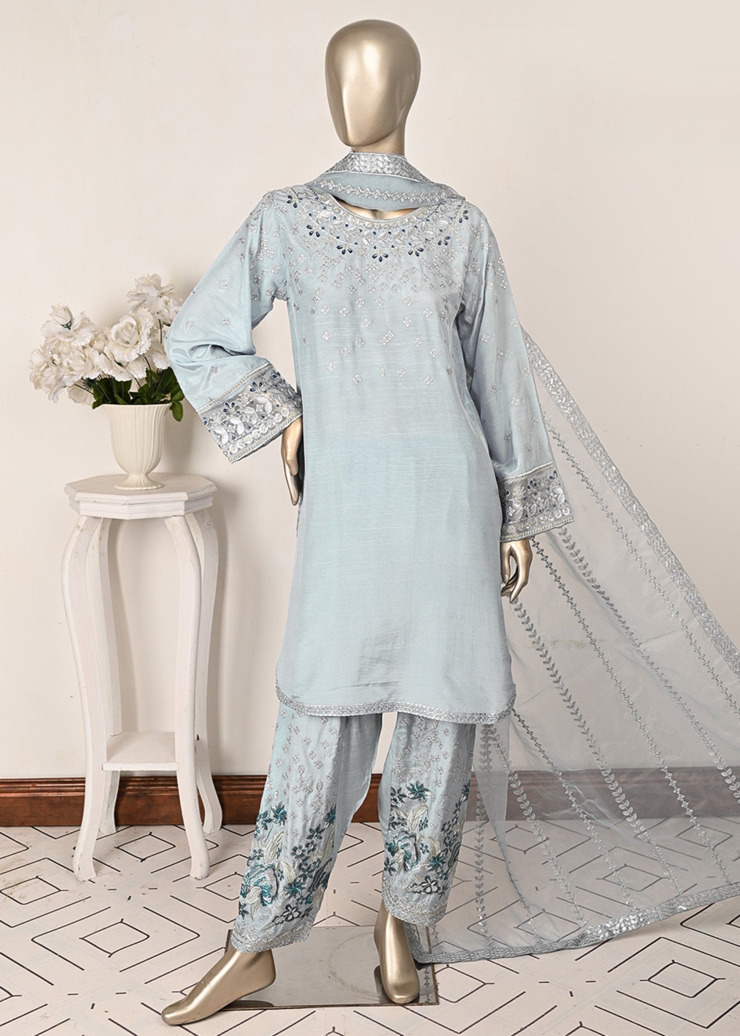 Khombi Raya BZ 164 Light Blue Formal Embroidered Dress Women 3pcs