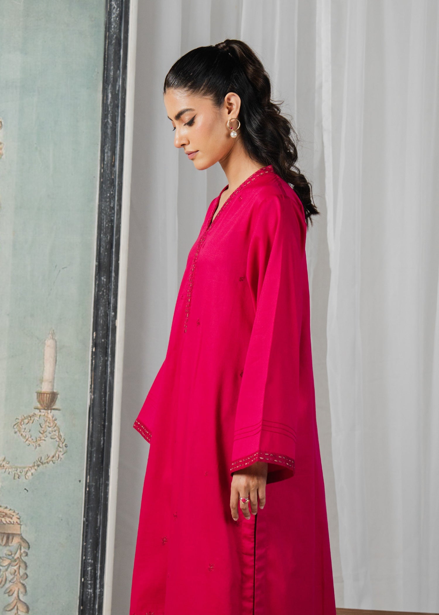 Buzzazi Bright Pink Embroidered Women 2pcs