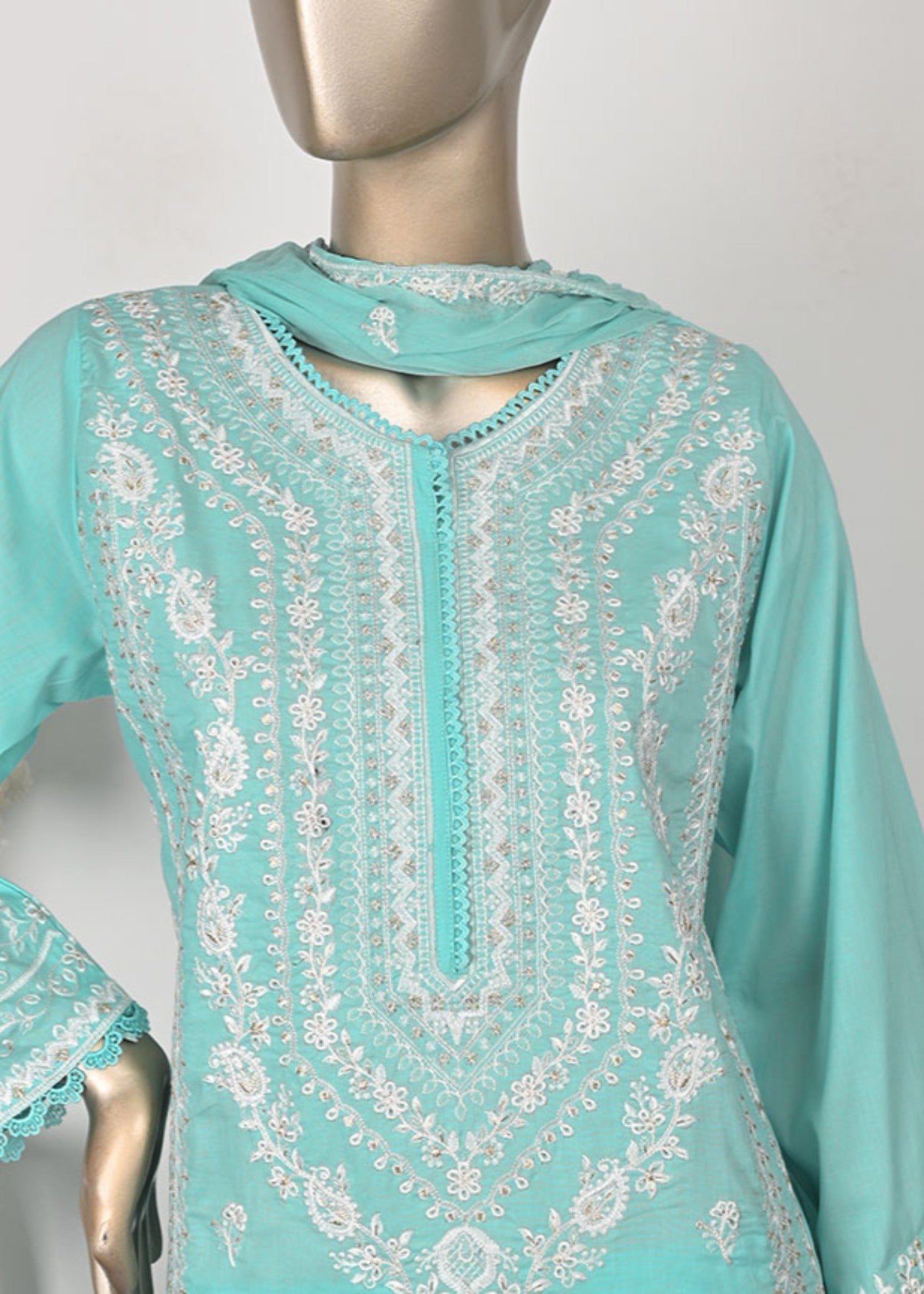 Khombi Delicate BZ 151 Aqua Cotton Embroidered Dress Women 3pcs