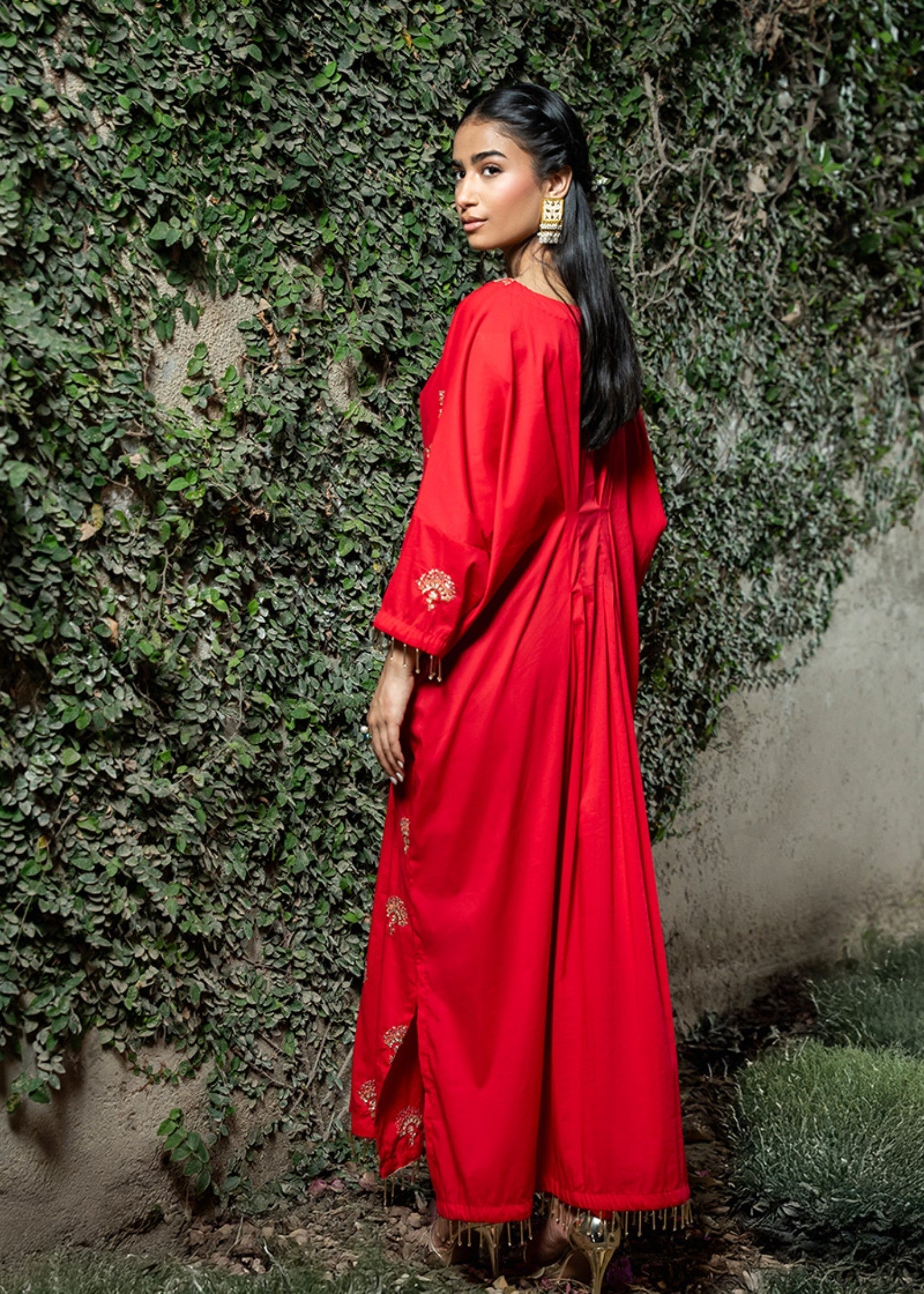 Kross Kulture Embroidered Cotton Silk Kaftan 1554 Women 1pcs