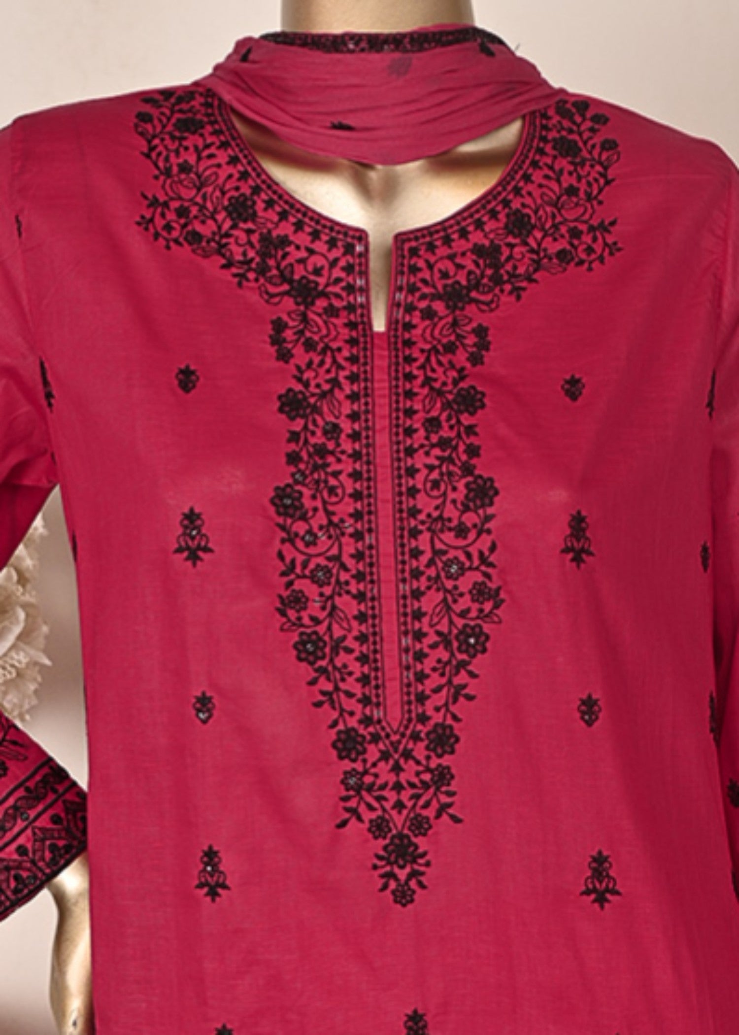 Khombi Image BZ 193 Hot Pink Red Daily/Basic Wear Cotton Embroidered Dress Women 3pcs