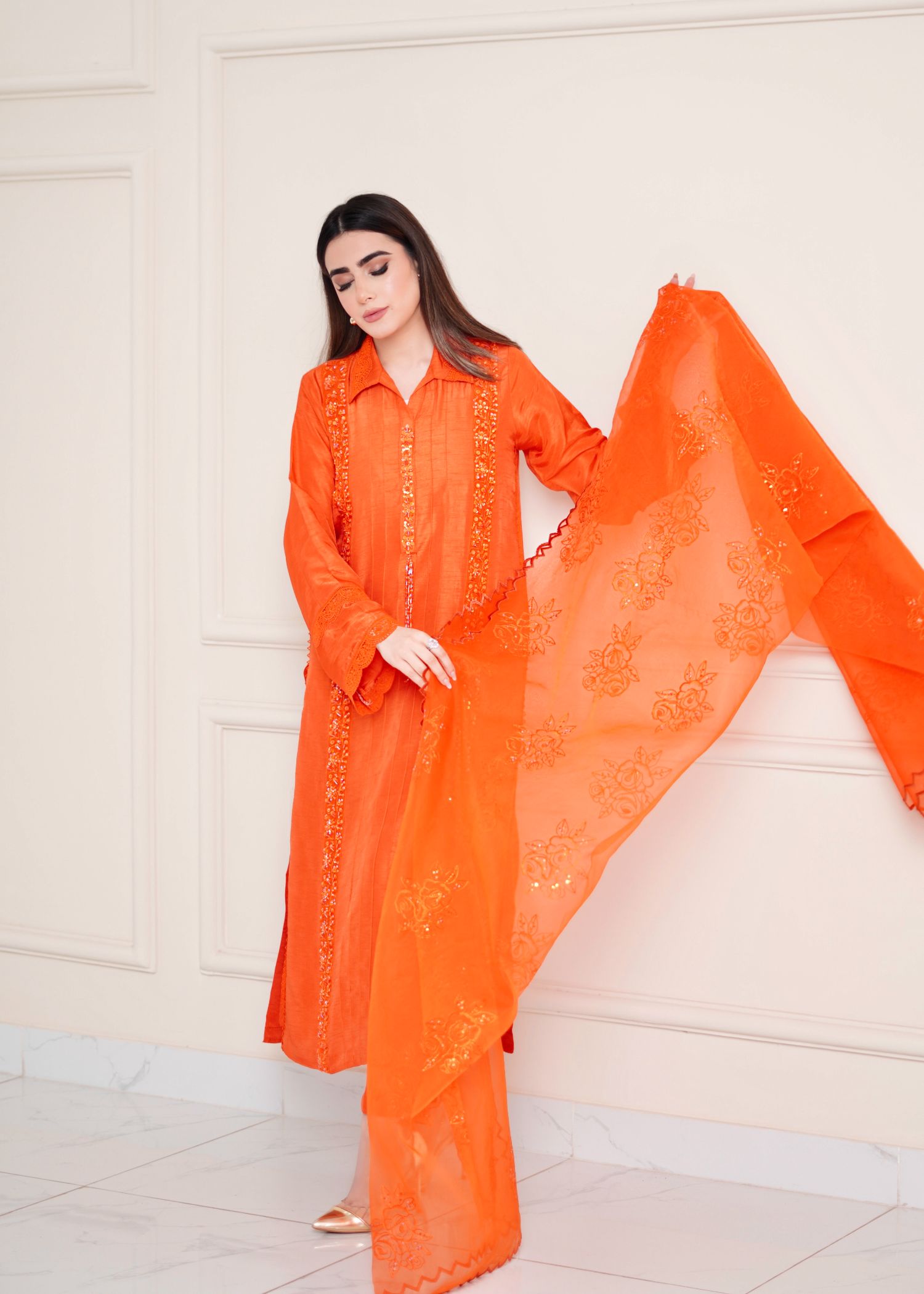 Maroon By Iqra Chaudhry Pumpkin Orange Women 3pcs