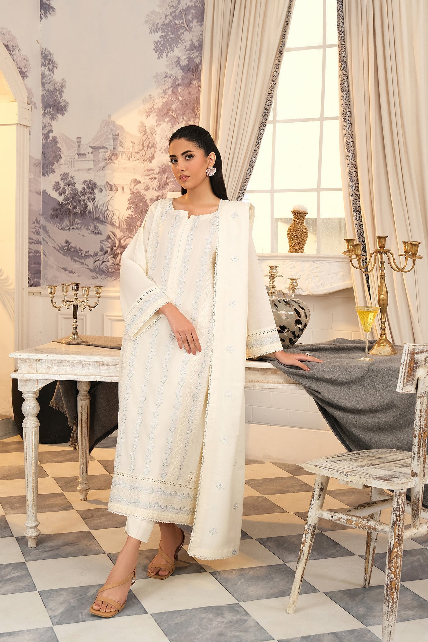 Buzzazi Off White Embroidered Suit Women 3pcs