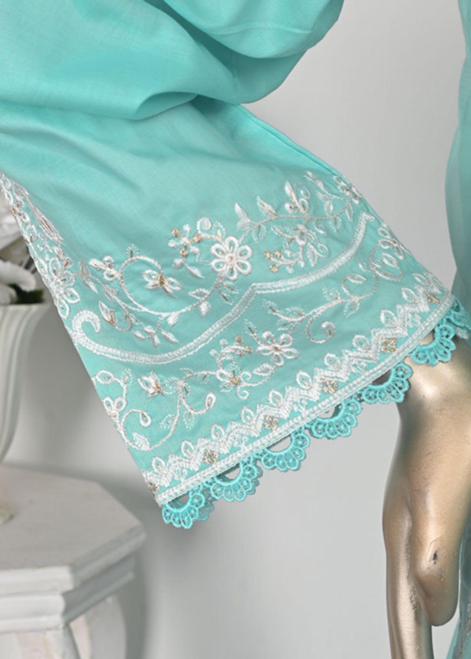 Khombi Delicate BZ 151 Aqua Cotton Embroidered Dress Women 3pcs