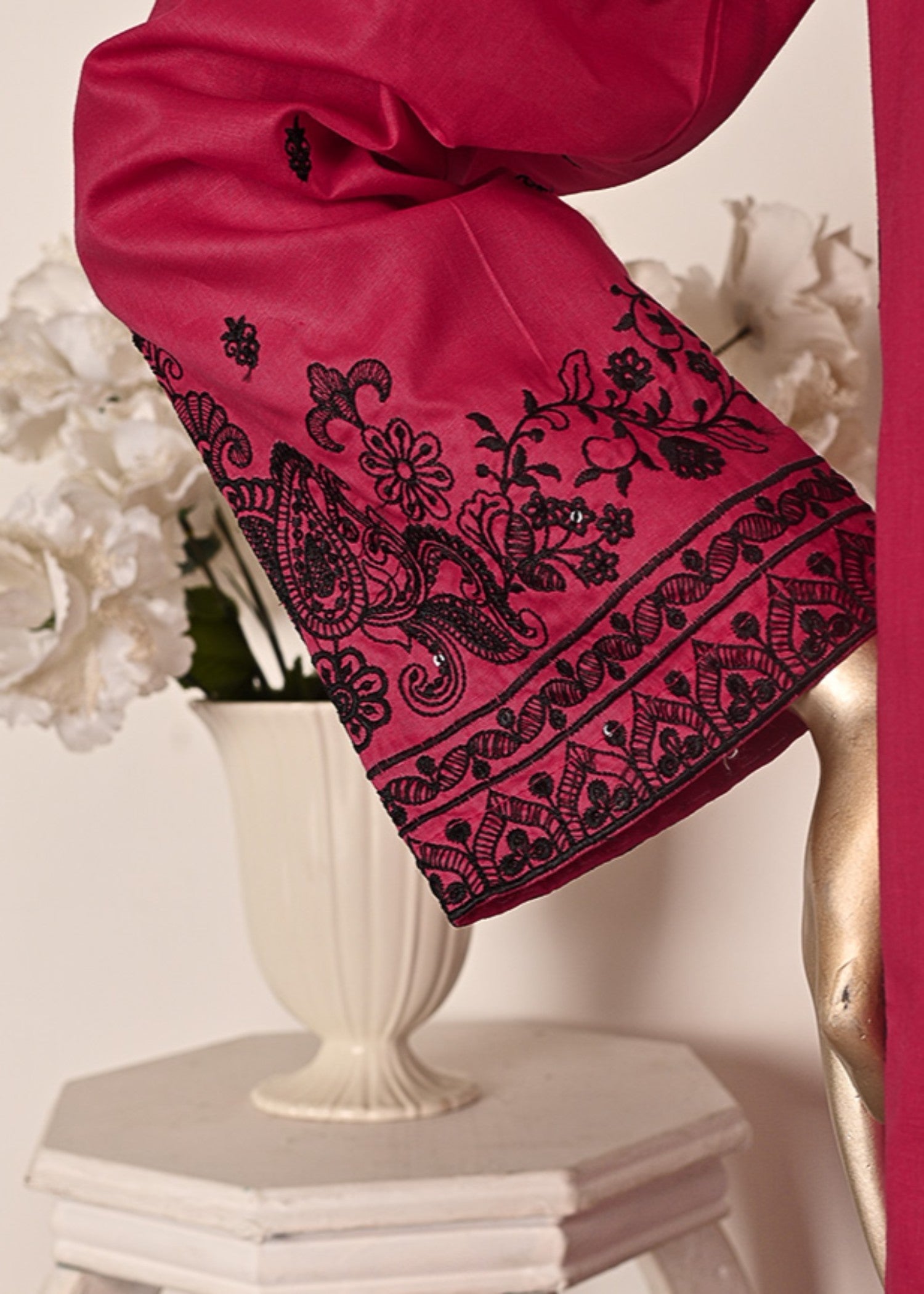 Khombi Image BZ 193 Hot Pink Red Daily/Basic Wear Cotton Embroidered Dress Women 3pcs