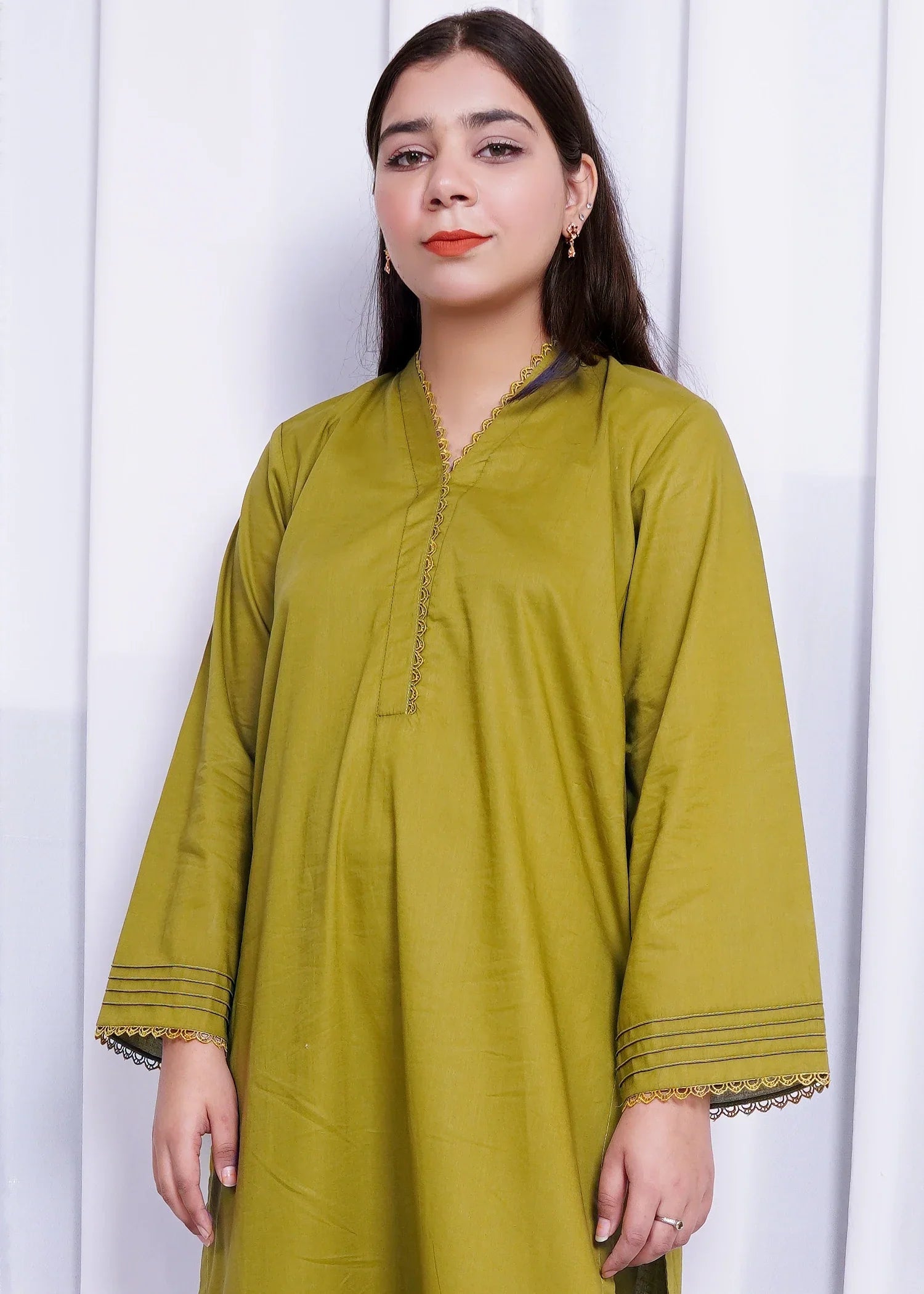 Pretbee Olive Green Kurta Set Women 2pcs