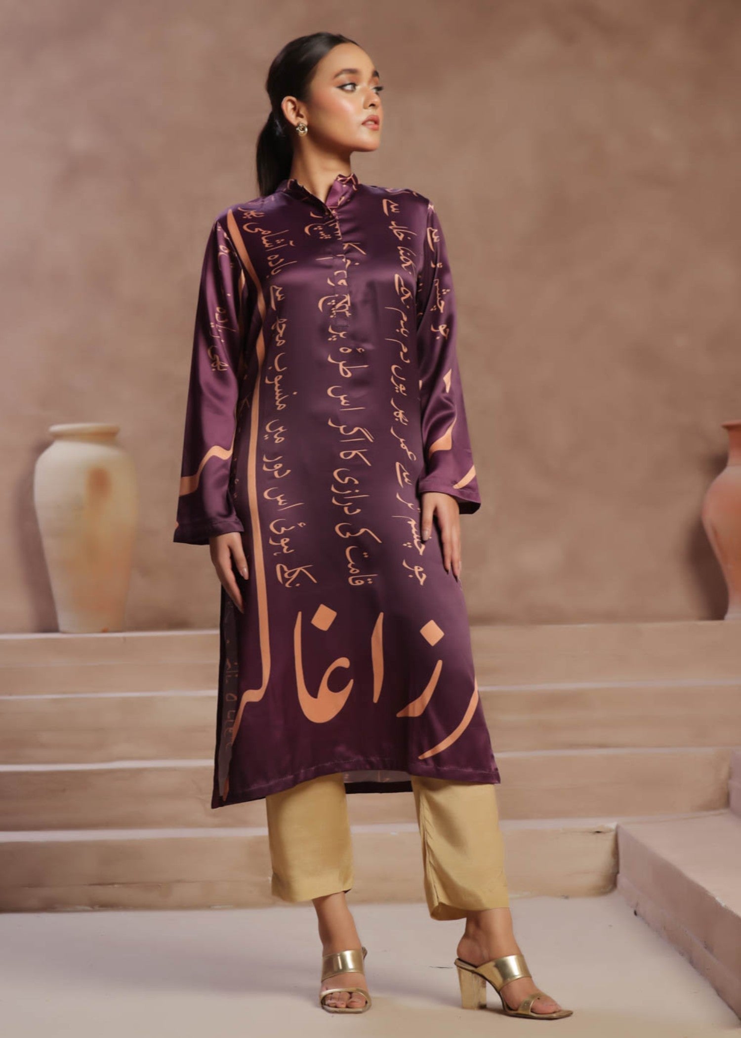 Tng (The Next Generation) Ghalib ki Khuahish | Shirt | Silk | Plum Women 1pcs