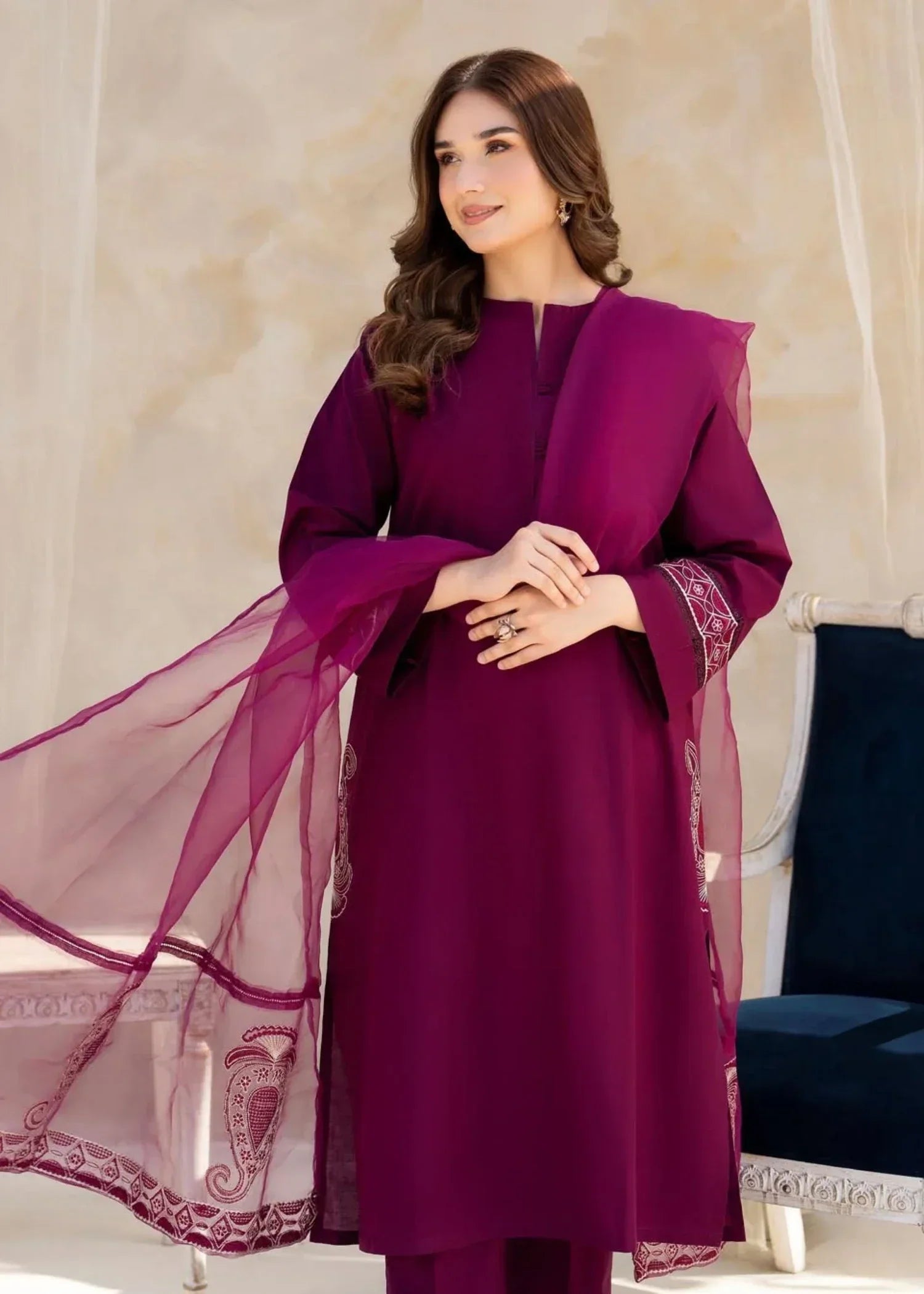 Sajfi Closet Falsiana Stitched Suit with Embroidered Dupatta Women 3pcs