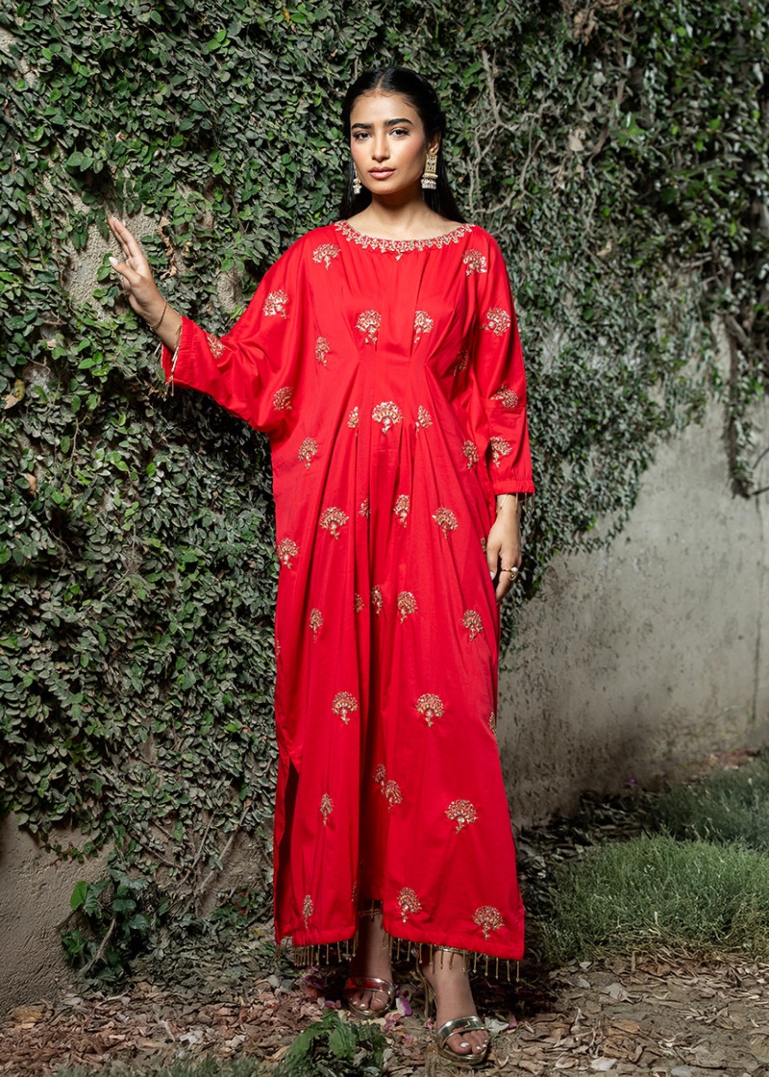 Kross Kulture Embroidered Cotton Silk Kaftan 1554 Women 1pcs