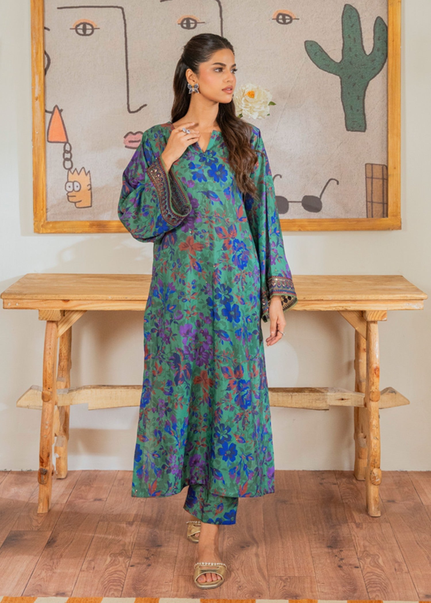 Kross Kulture Digital Printed and Embroidered Silk Lawn 01665 Women 2pcs