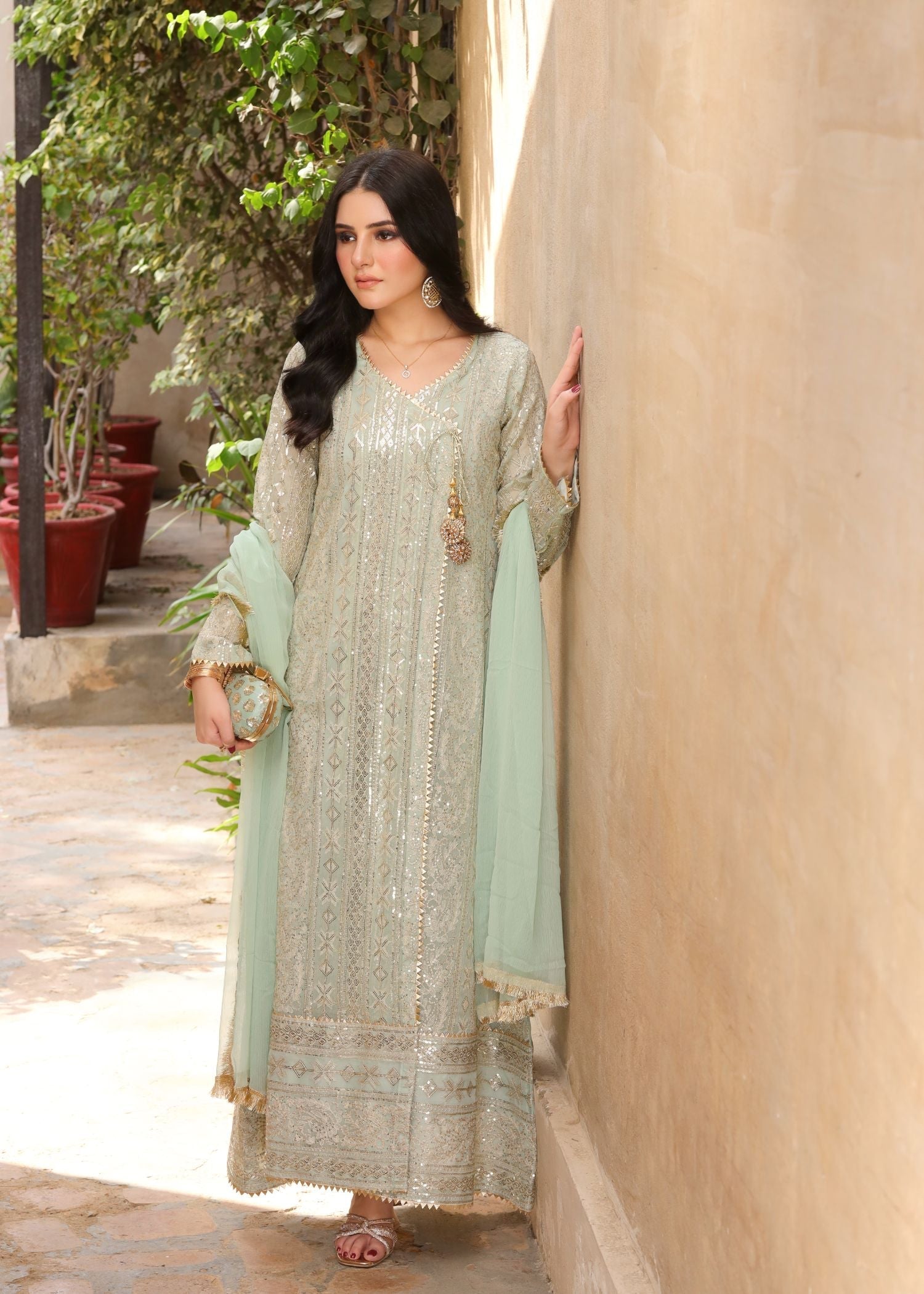 Manahils Angrakha 122 DIVINE MINT GREEN Women 3pcs
