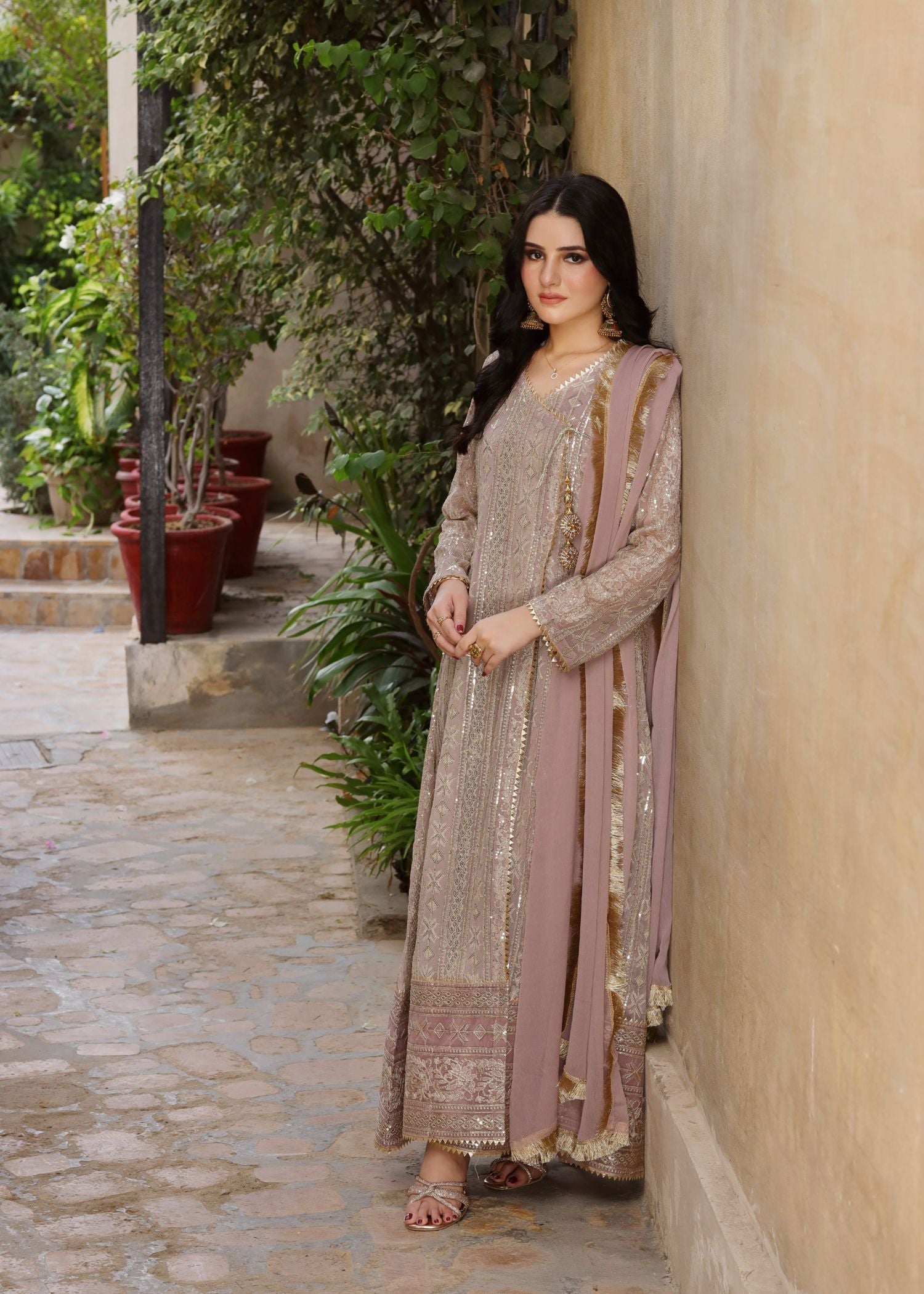 Manahils Angrakha 122 DIVINE Tea Rose Women 3pcs