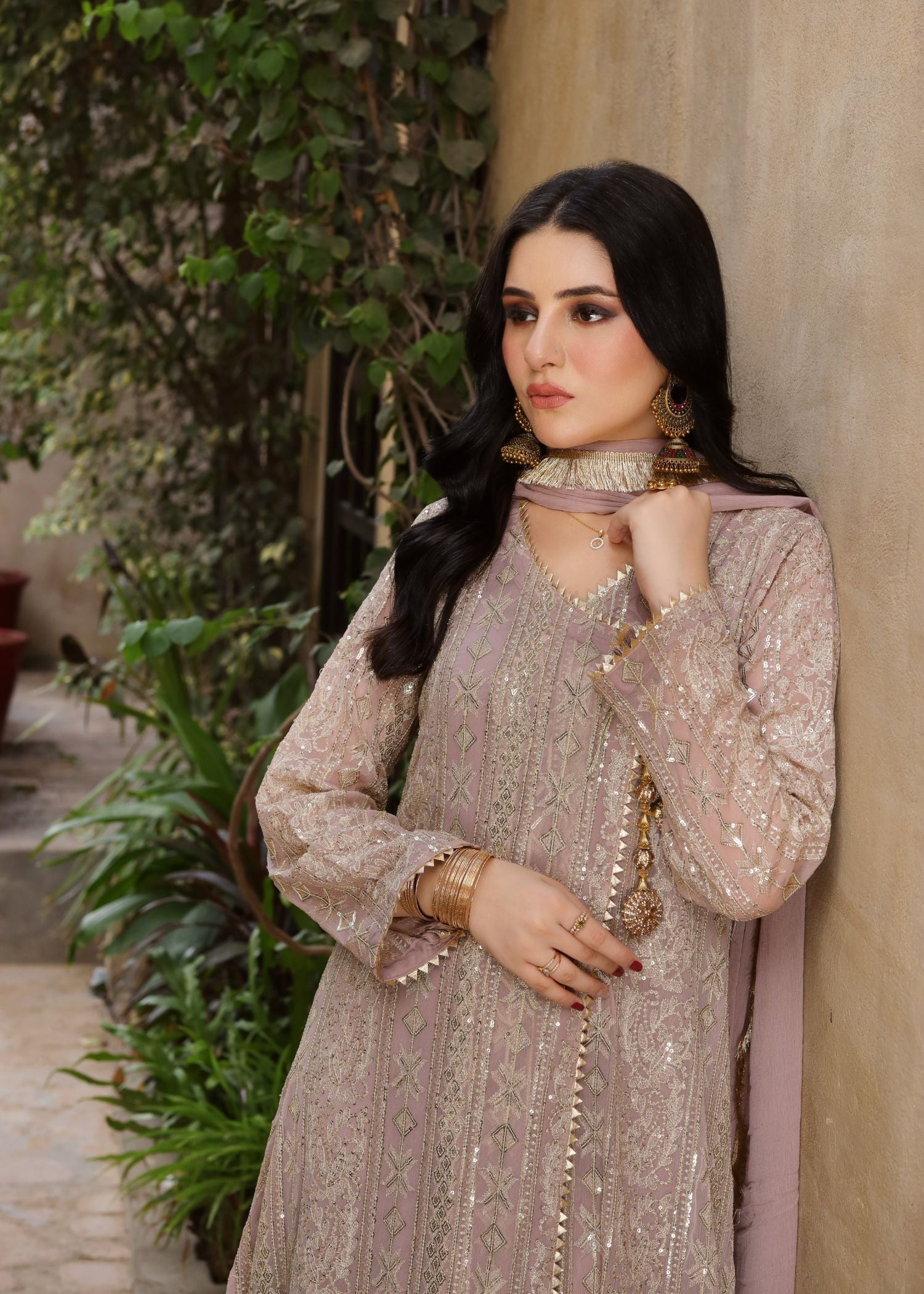 Manahils Angrakha 122 DIVINE Tea Rose Women 3pcs