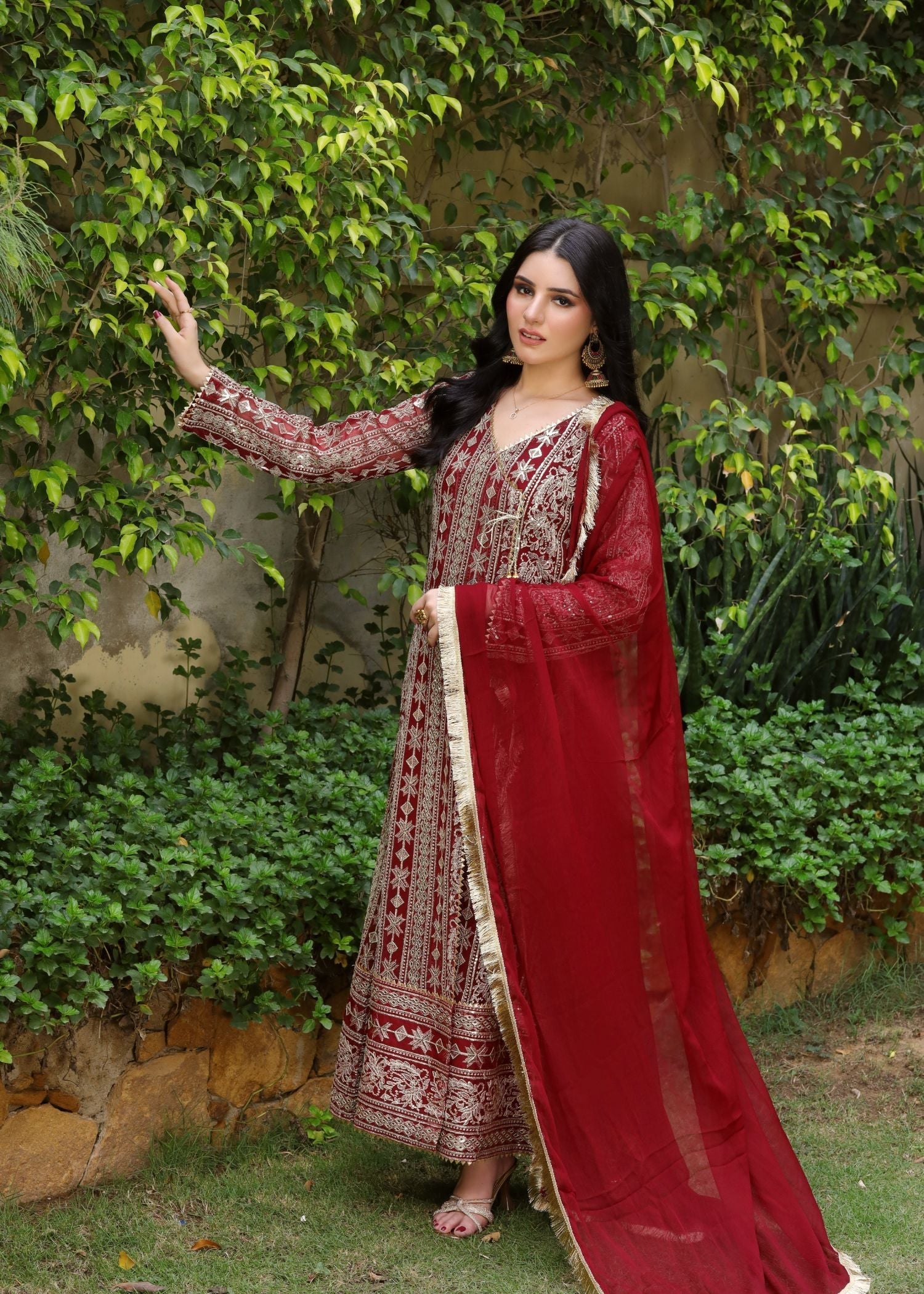 Manahils Angrakha 122 DIVINE MEHROON Women 3pcs