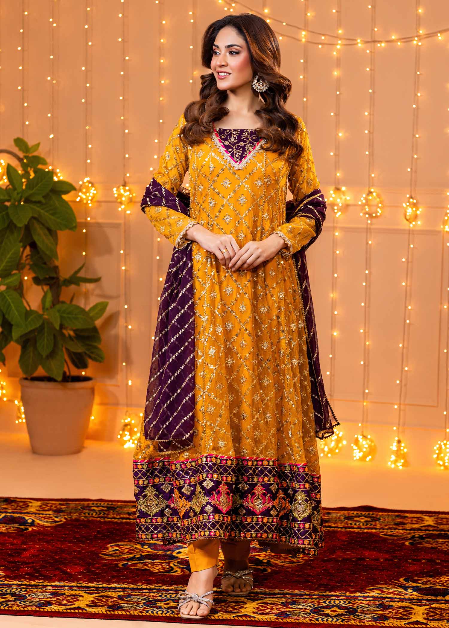 Ayesha Closet Zarqa Mustard Purple Women 3pcs
