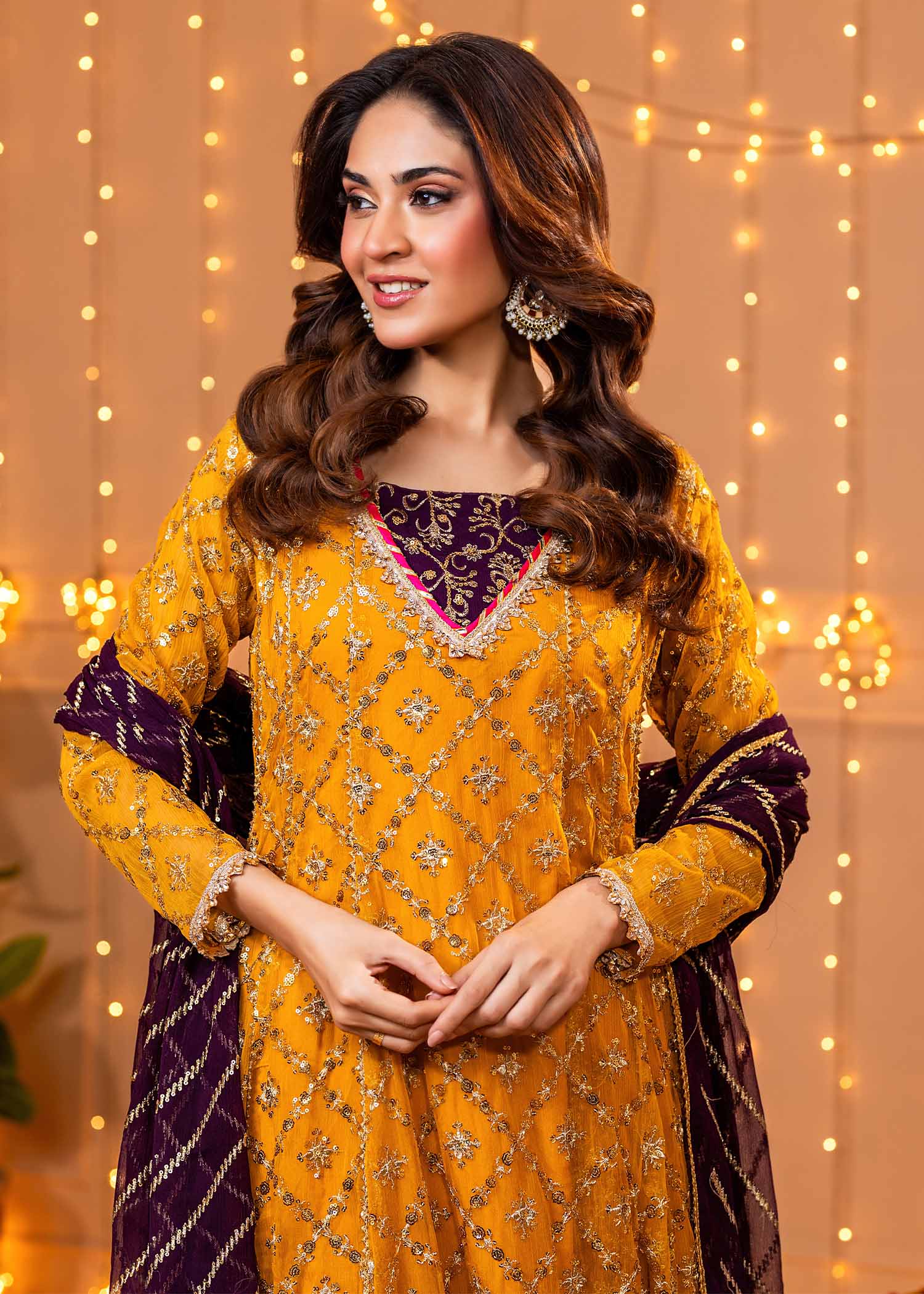 Ayesha Closet Zarqa Mustard Purple Women 3pcs