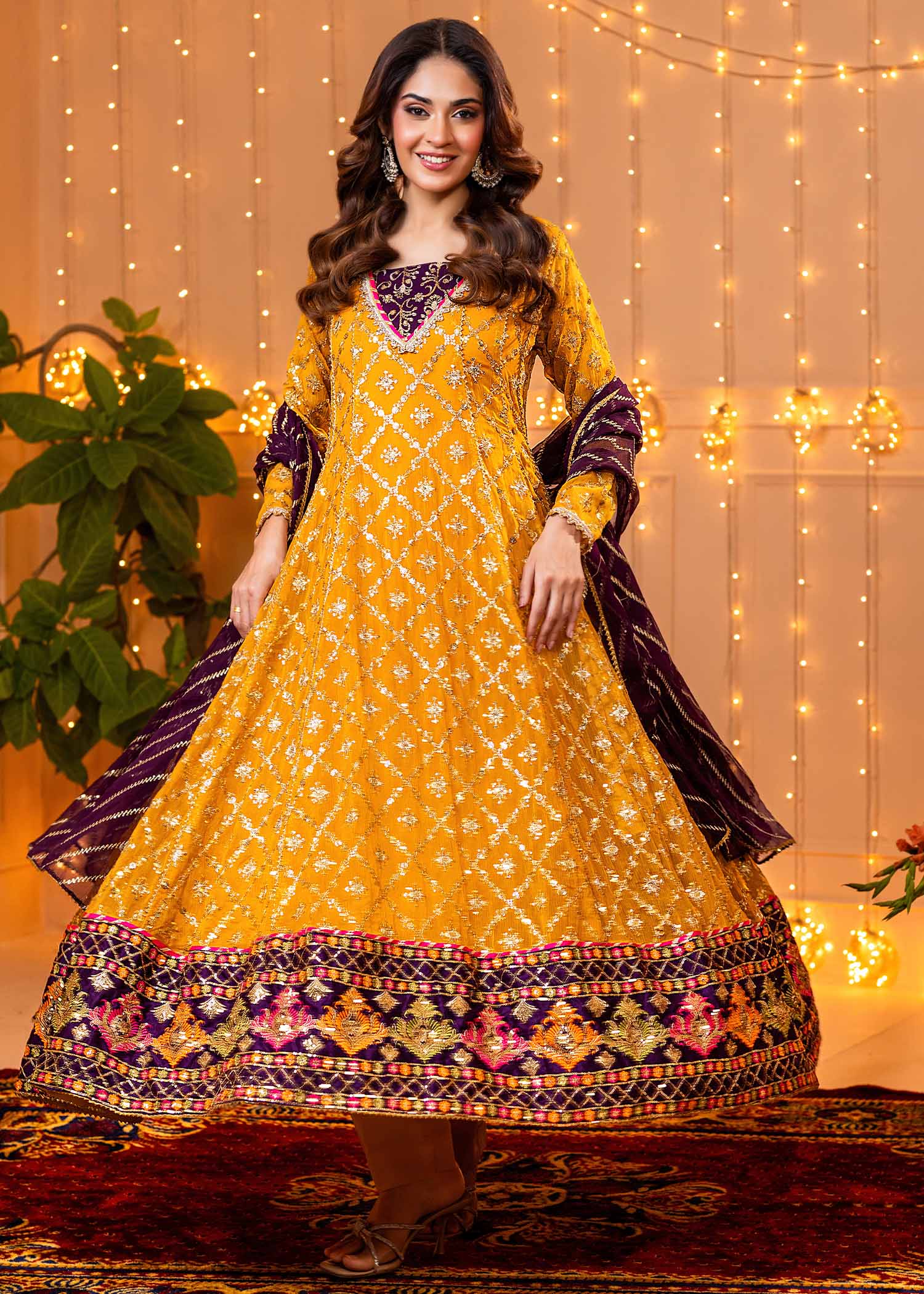 Ayesha Closet Zarqa Mustard Purple Women 3pcs