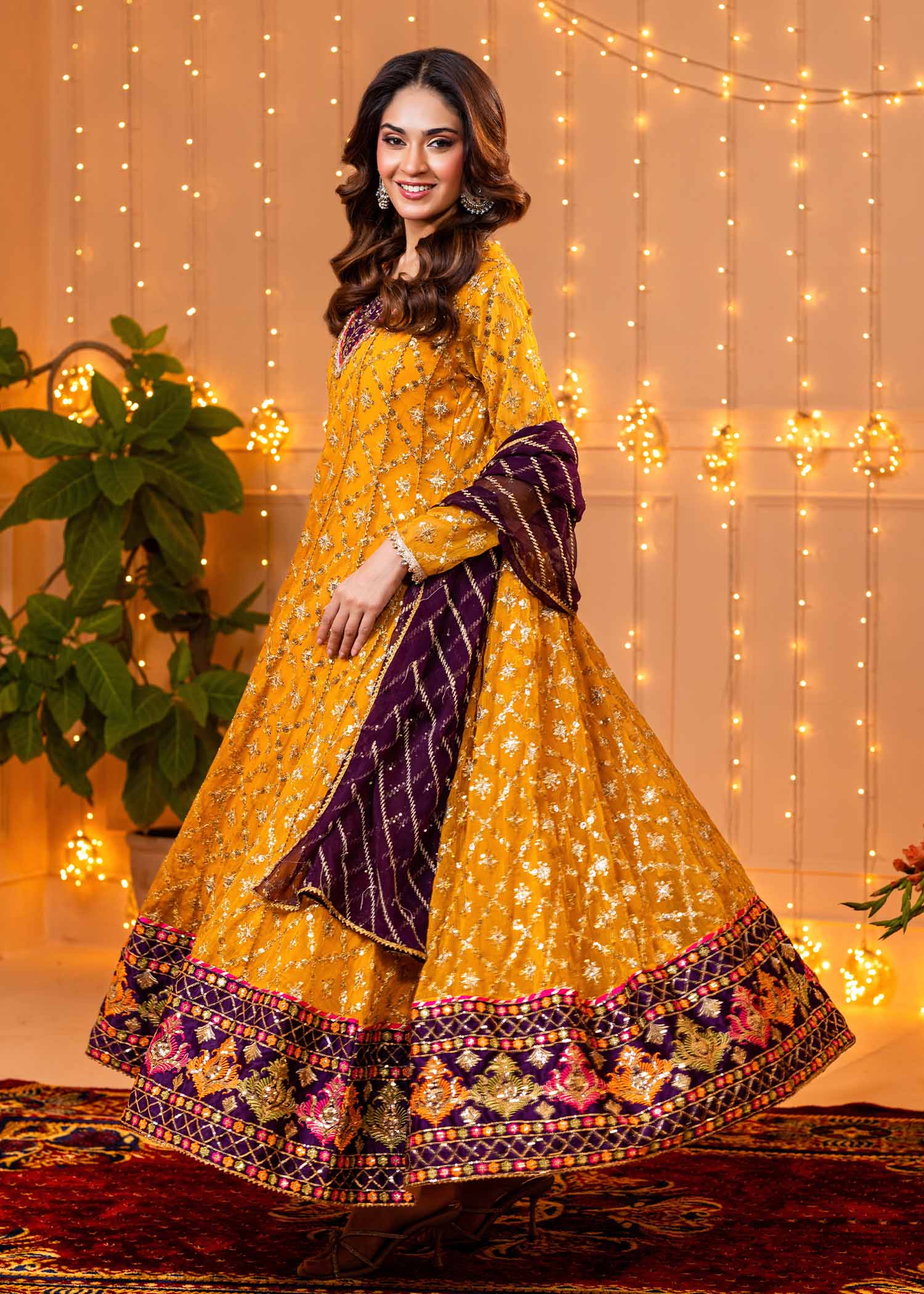 Ayesha Closet Zarqa Mustard Purple Women 3pcs