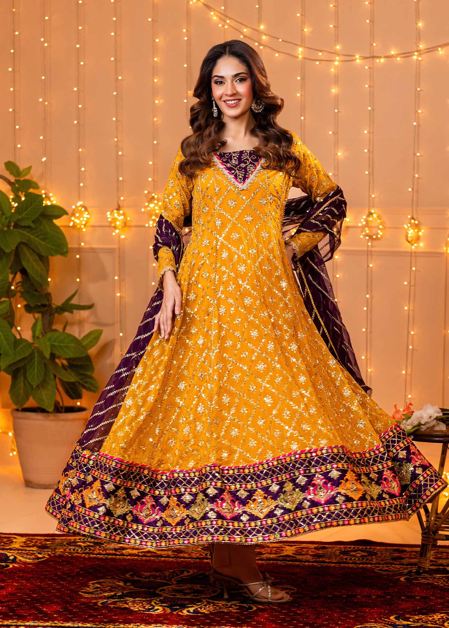 Ayesha Closet Zarqa Mustard Purple Women 3pcs