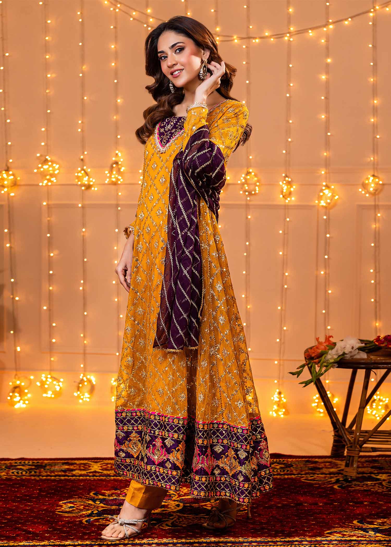 Ayesha Closet Zarqa Mustard Purple Women 3pcs