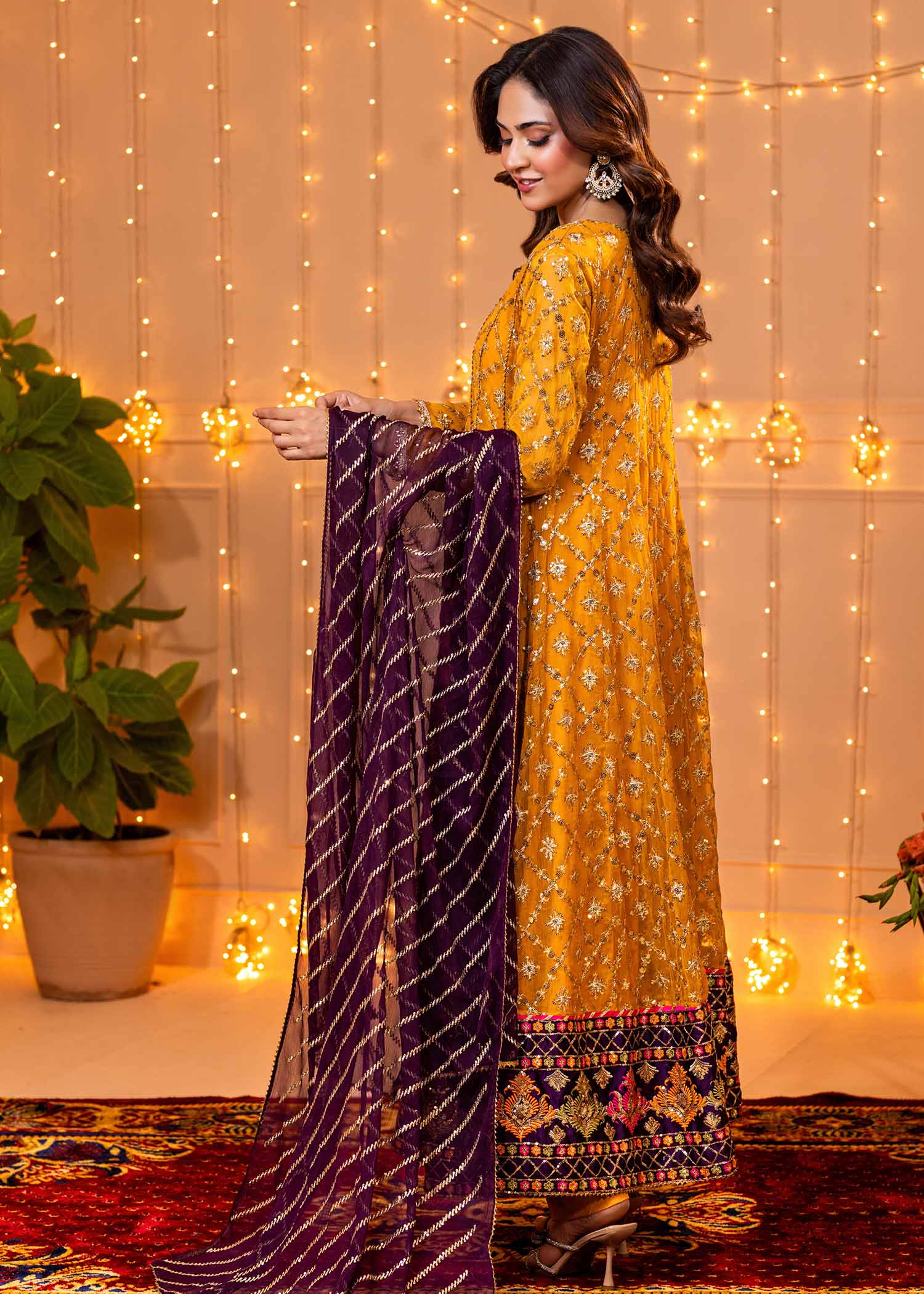 Ayesha Closet Zarqa Mustard Purple Women 3pcs