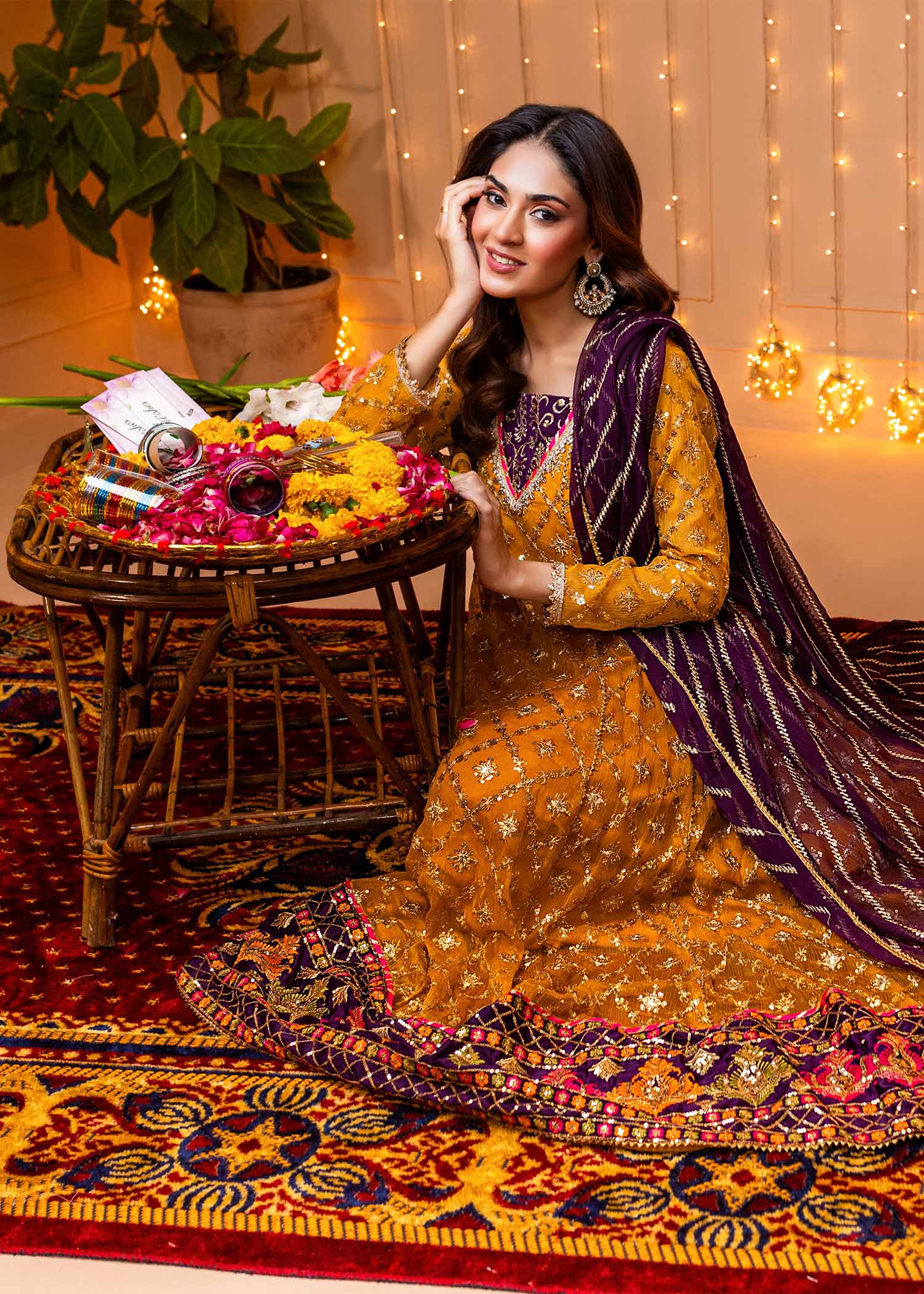 Ayesha Closet Zarqa Mustard Purple Women 3pcs