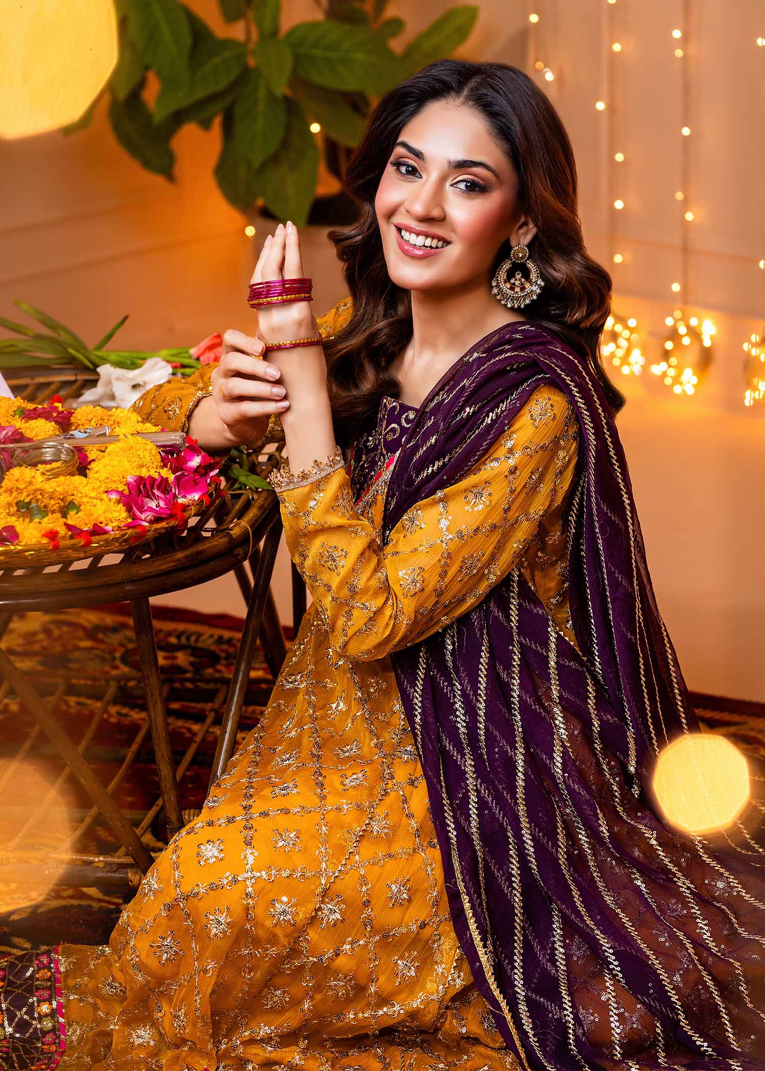 Ayesha Closet Zarqa Mustard Purple Women 3pcs