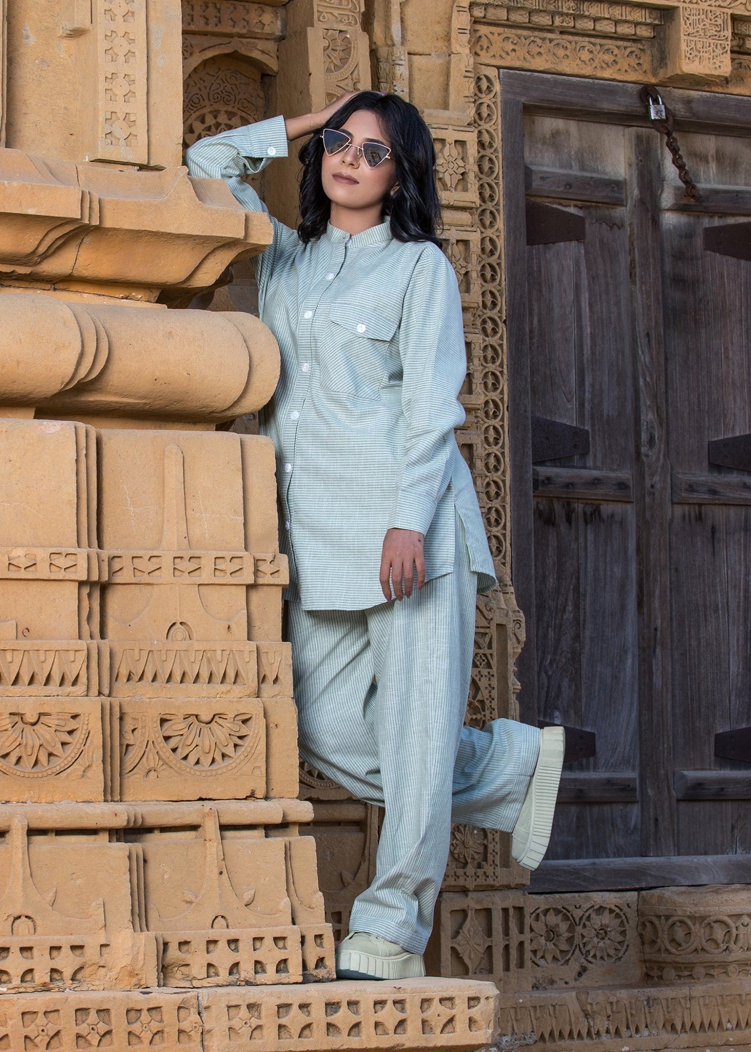 Urban Cut Stitched Co Ord Set Ice Blue Women 2pcs