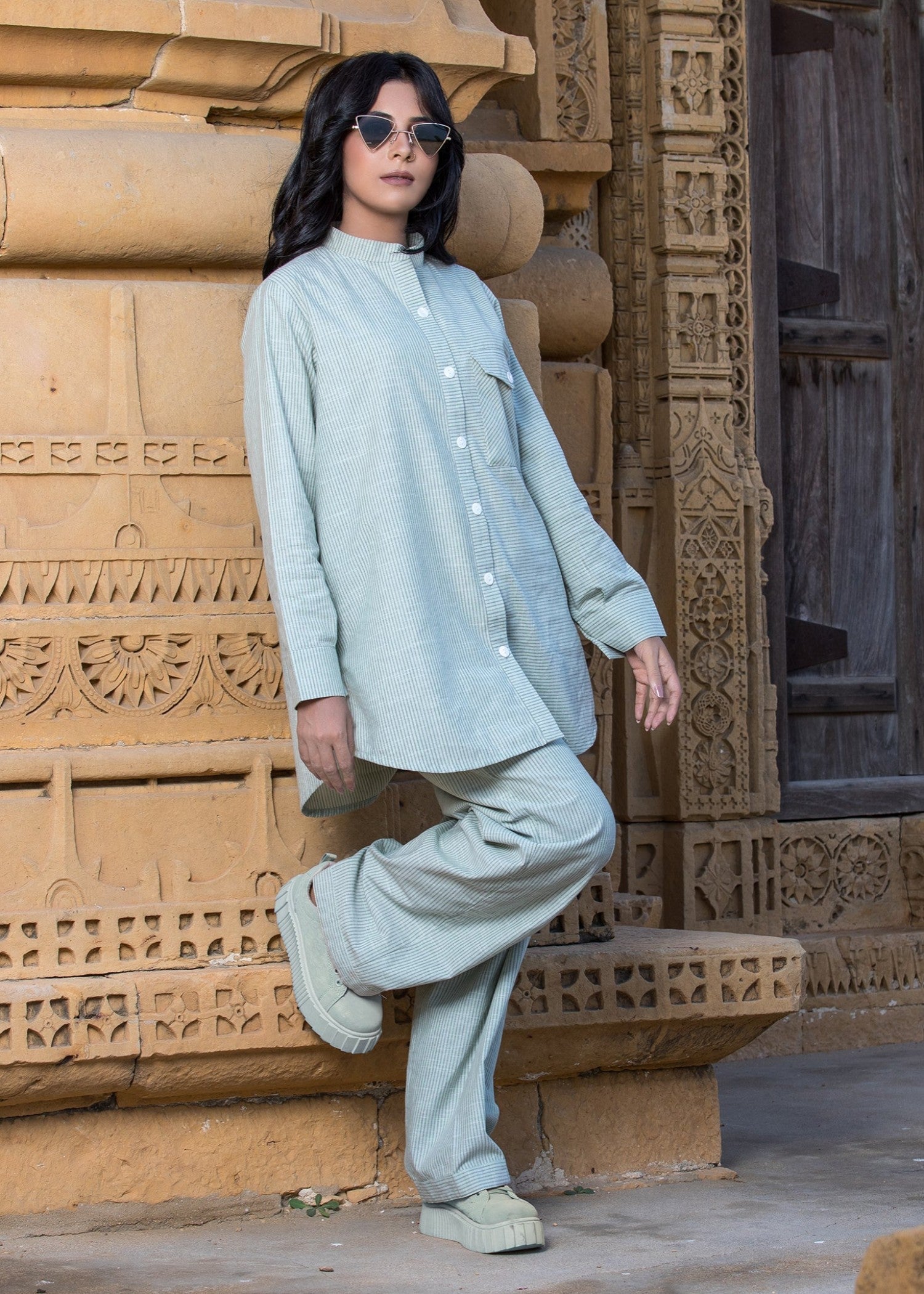 Urban Cut Stitched Co Ord Set Ice Blue Women 2pcs