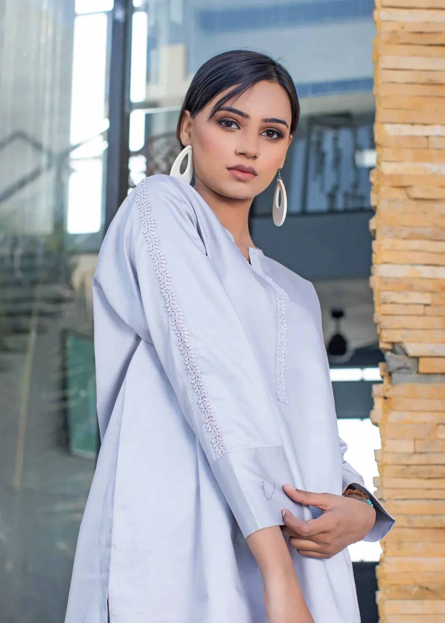 Urban Cut Cotton Satin Embellished Co Ord Set Women 2pcs