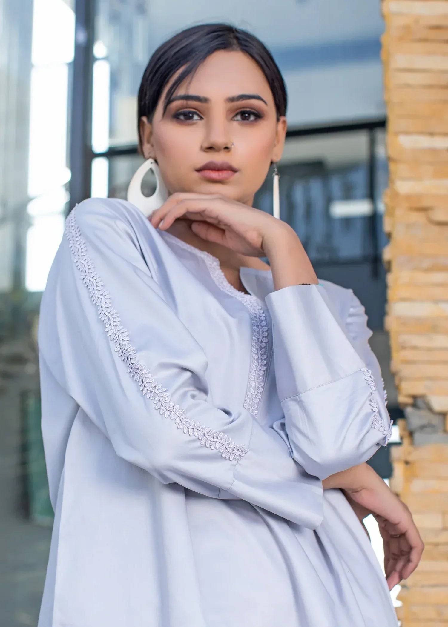 Urban Cut Cotton Satin Embellished Co Ord Set Women 2pcs