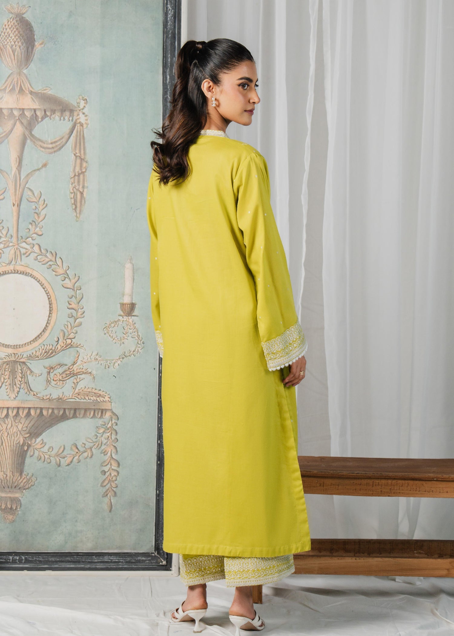 Buzzazi Embroidered Lime Suit Women 2pcs