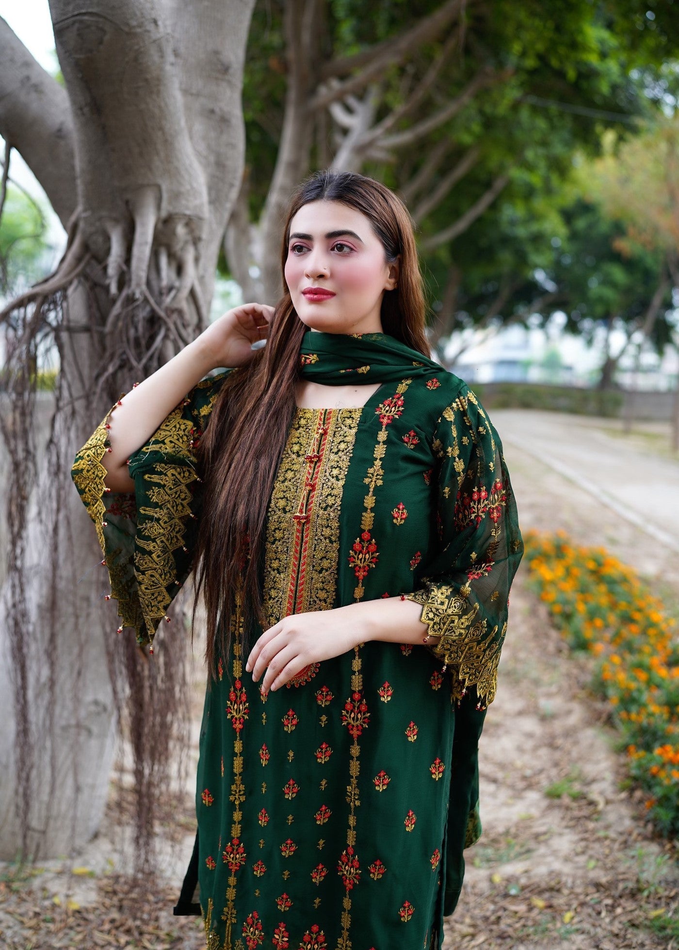 Four Season Boutique BARLAS CHIFFON GREEN Women 3pcs