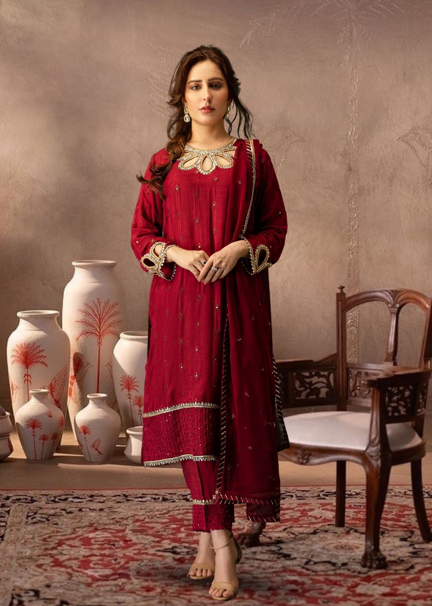 Al-Harir Apparel Deeya Maroon Women 3pcs
