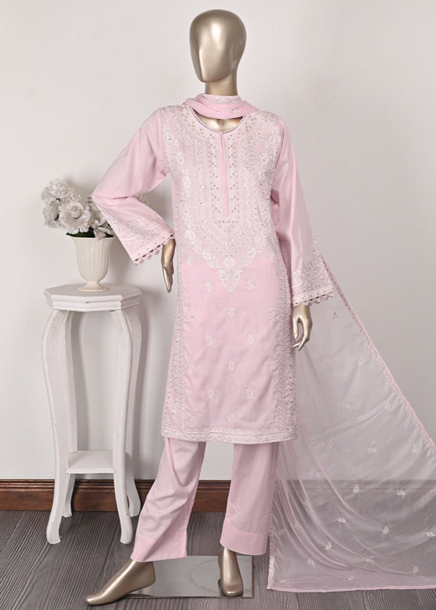 Khombi Delicate BZ 151 Baby Pink Cotton Embroidered Dress Women 3pcs