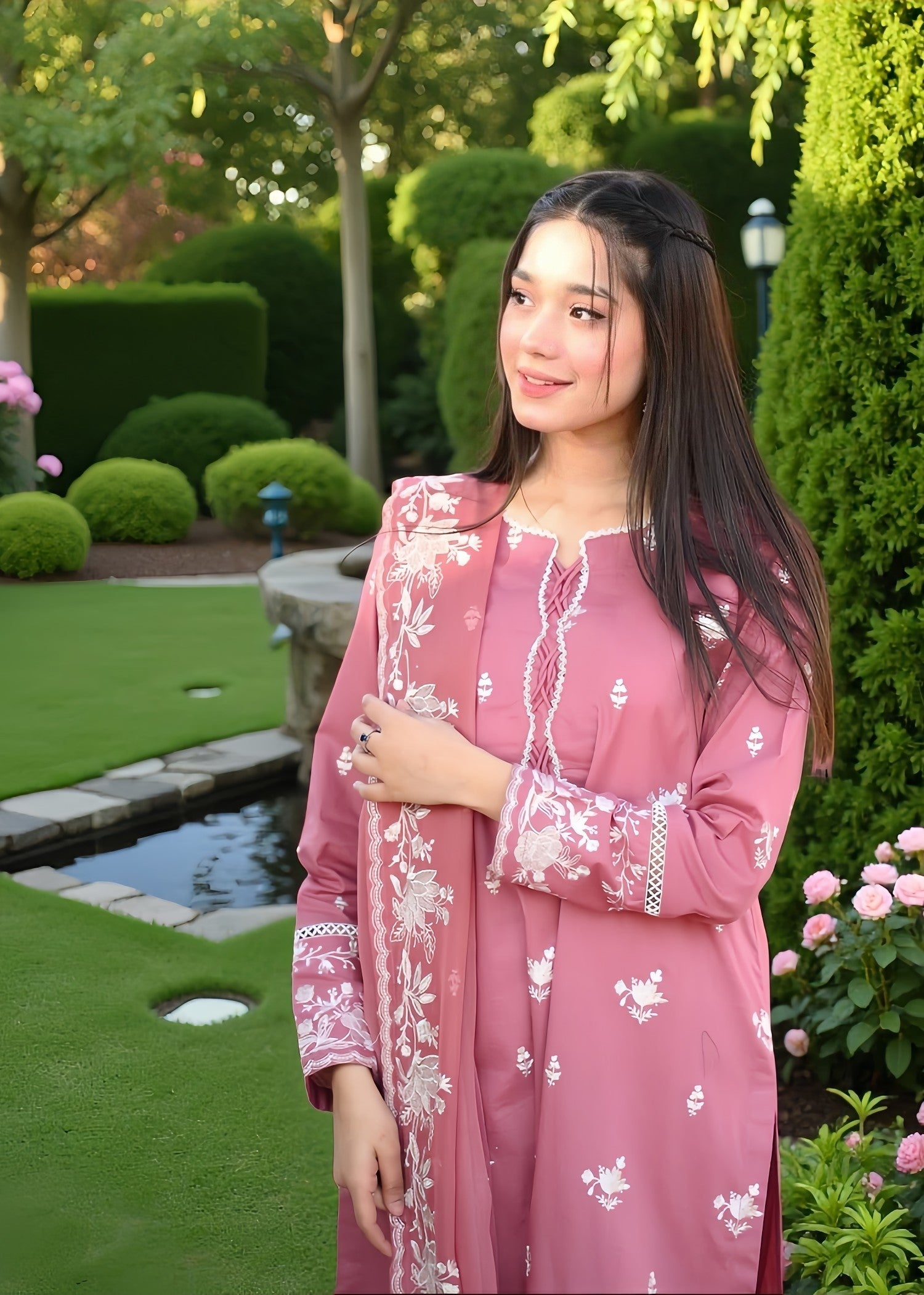 Zamnah Pink Petal Perfection Embroidered Set Women 3pcs