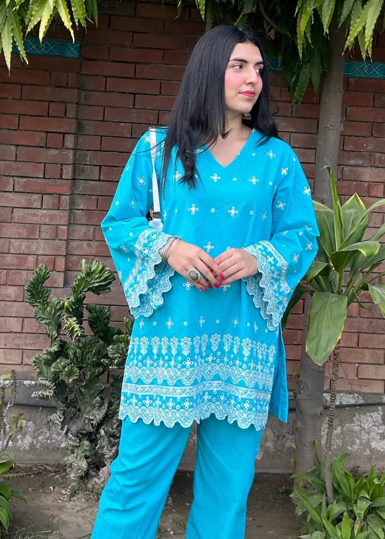 Urban Cut Cotton Chikankaari Embroidred Co Ord Set Women 2pcs
