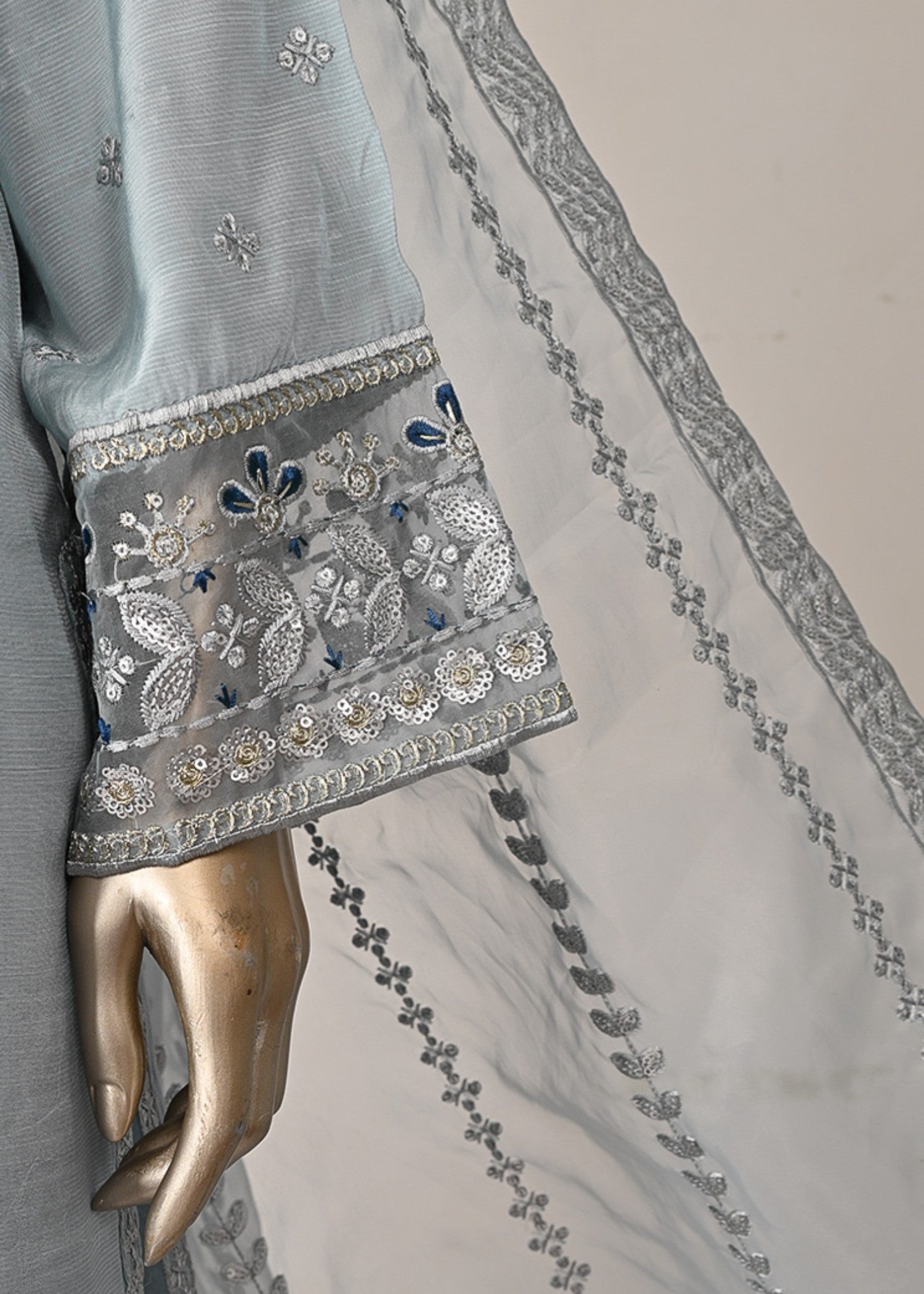 Khombi Raya BZ 164 Light Blue Formal Embroidered Dress Women 3pcs